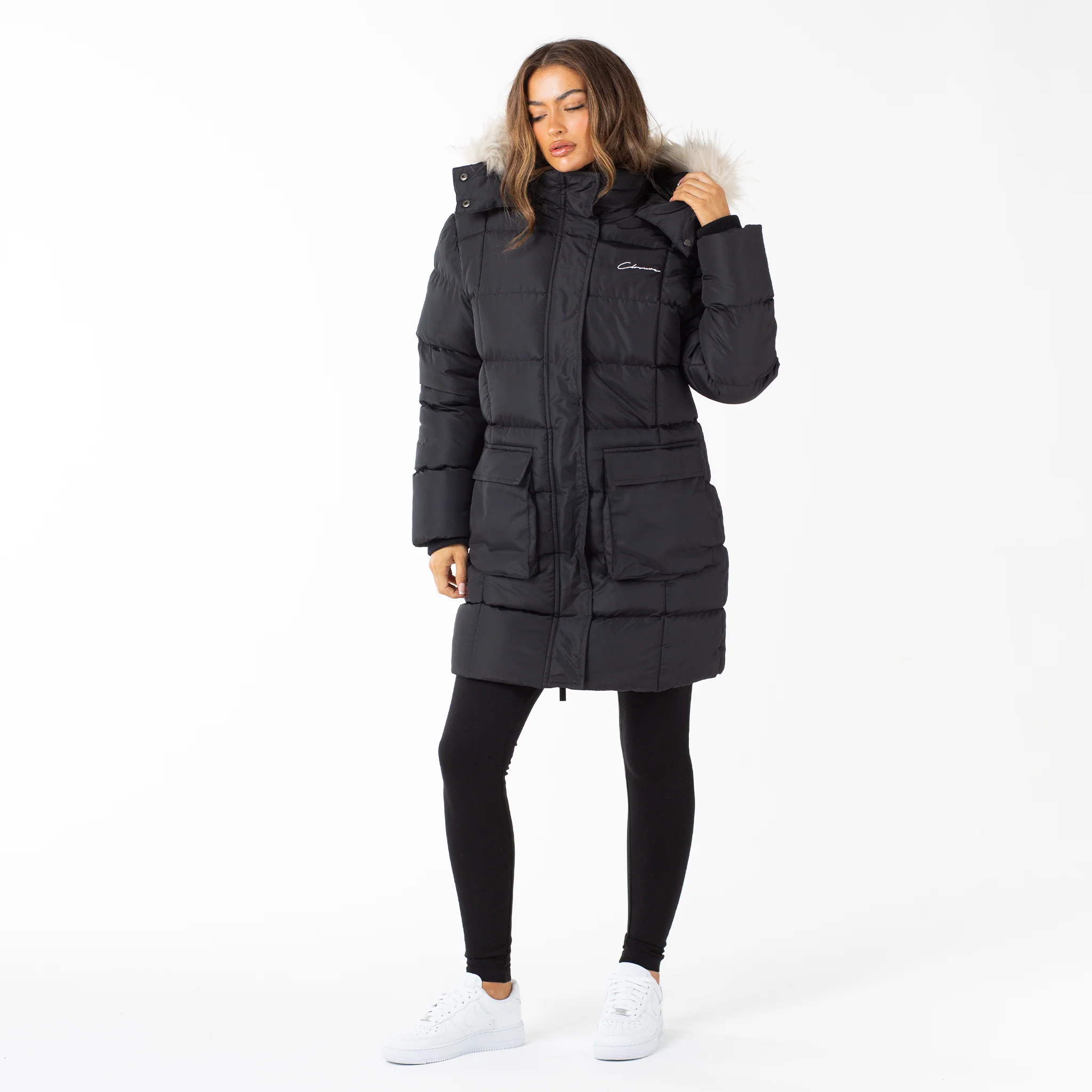 Faux Fur Longline Puffer  | Black - Image 3