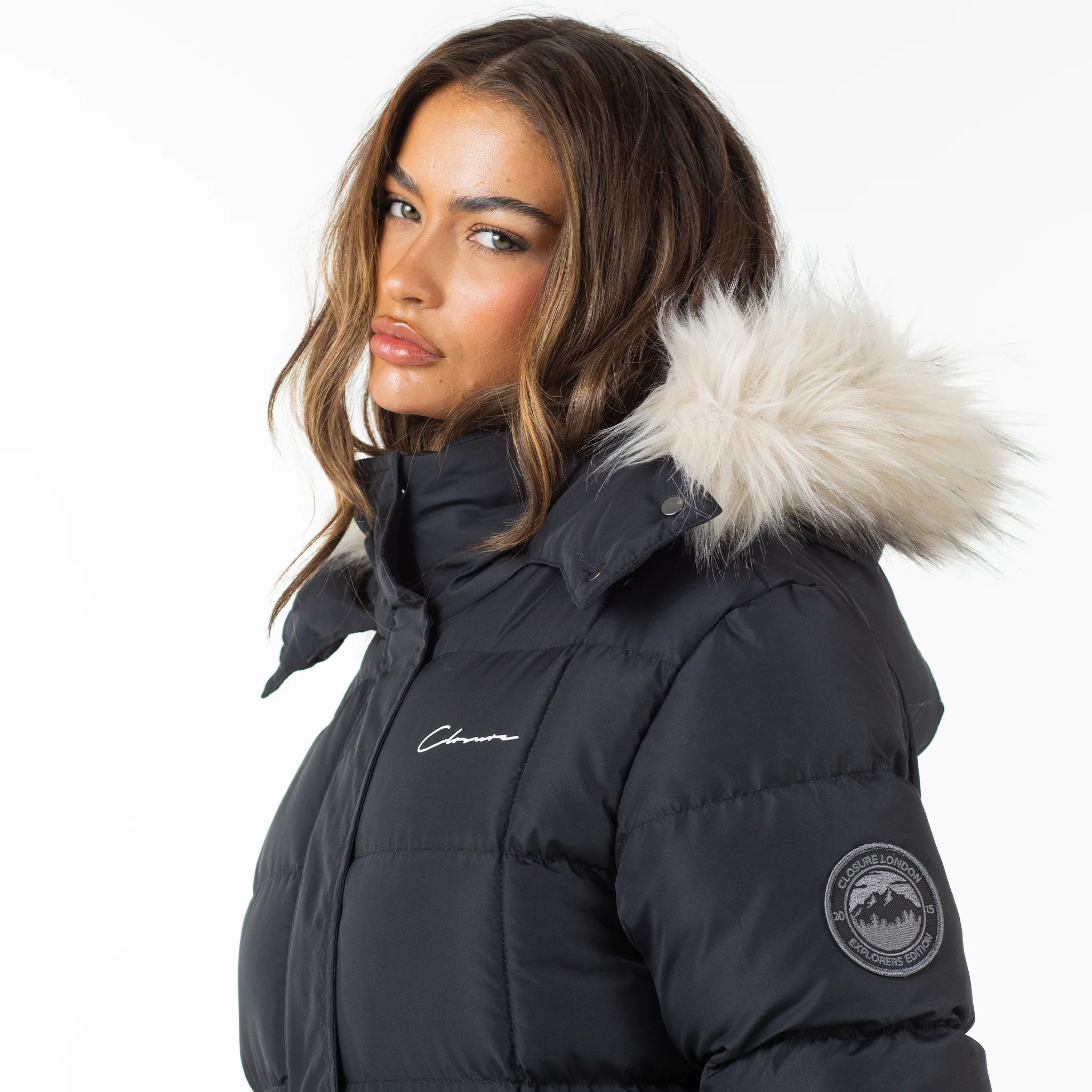 Faux Fur Longline Puffer  | Black - Image 4
