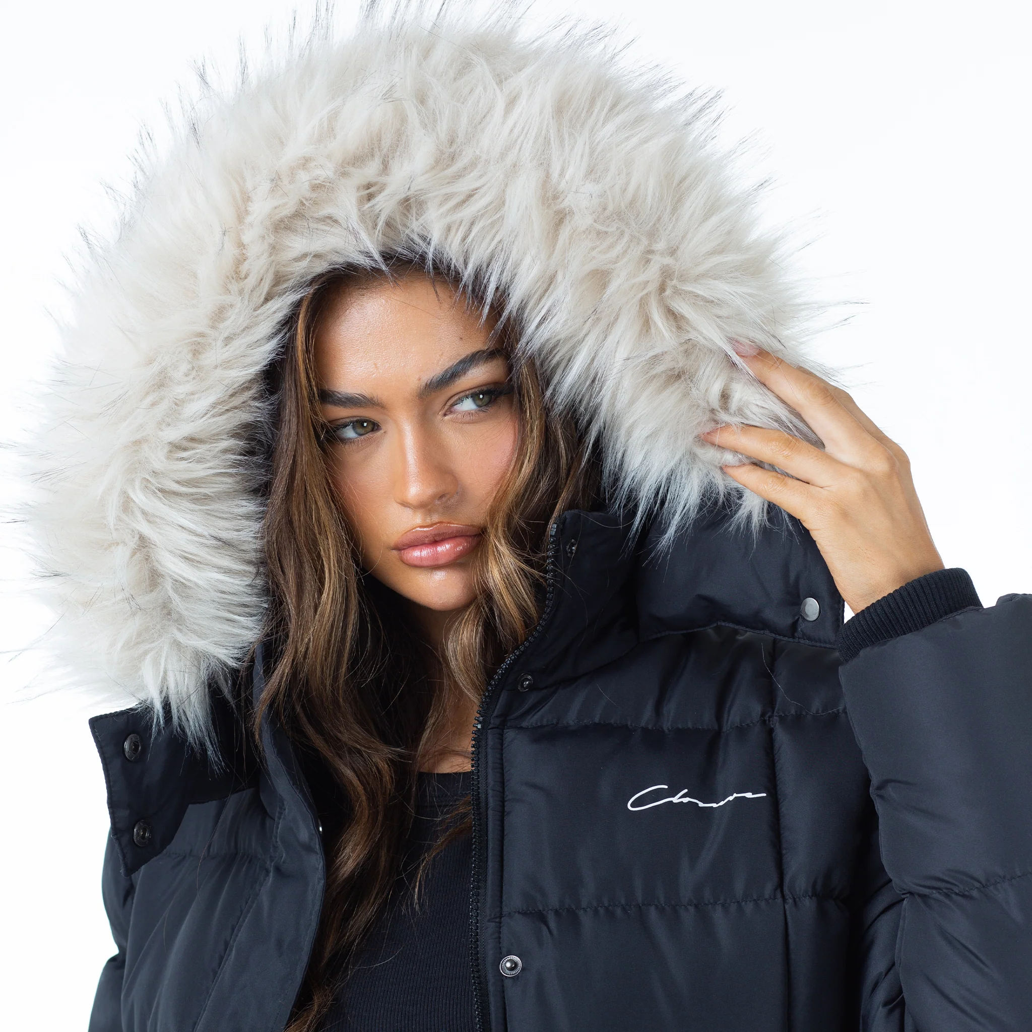 Faux Fur Longline Puffer  | Black - Image 5