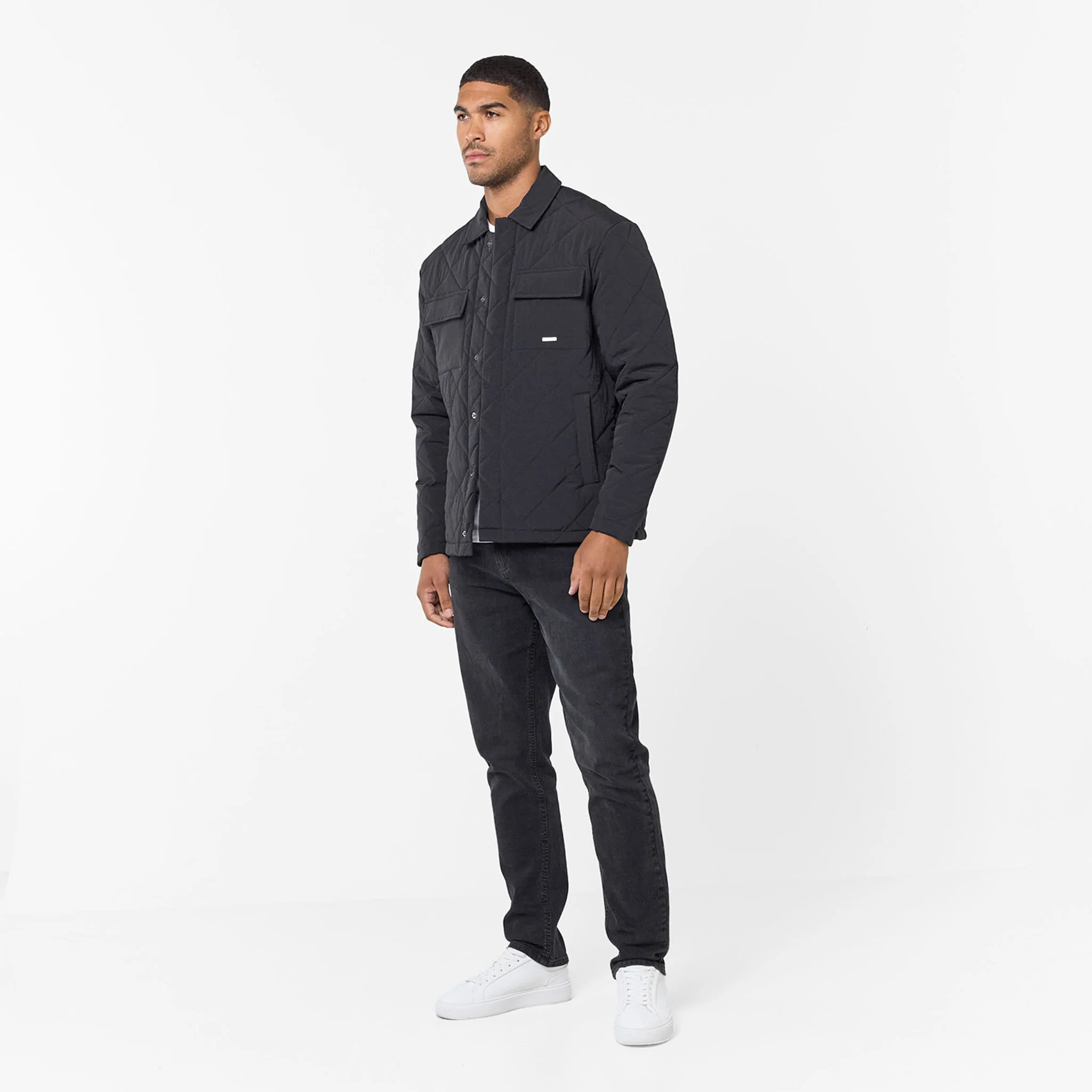 Quilted Overshirt Jacket | Black - Image 3