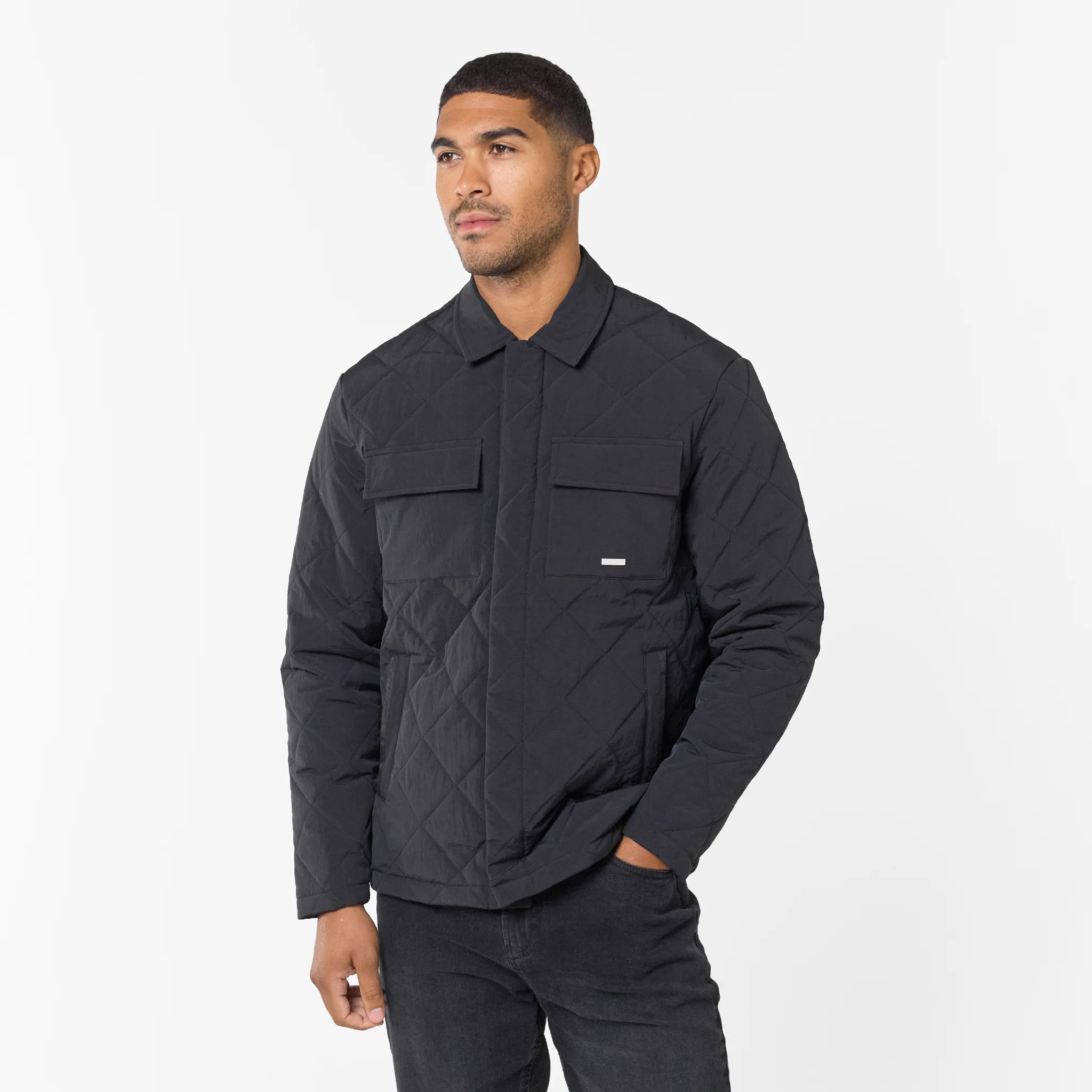 Quilted Overshirt Jacket | Black - Image 4