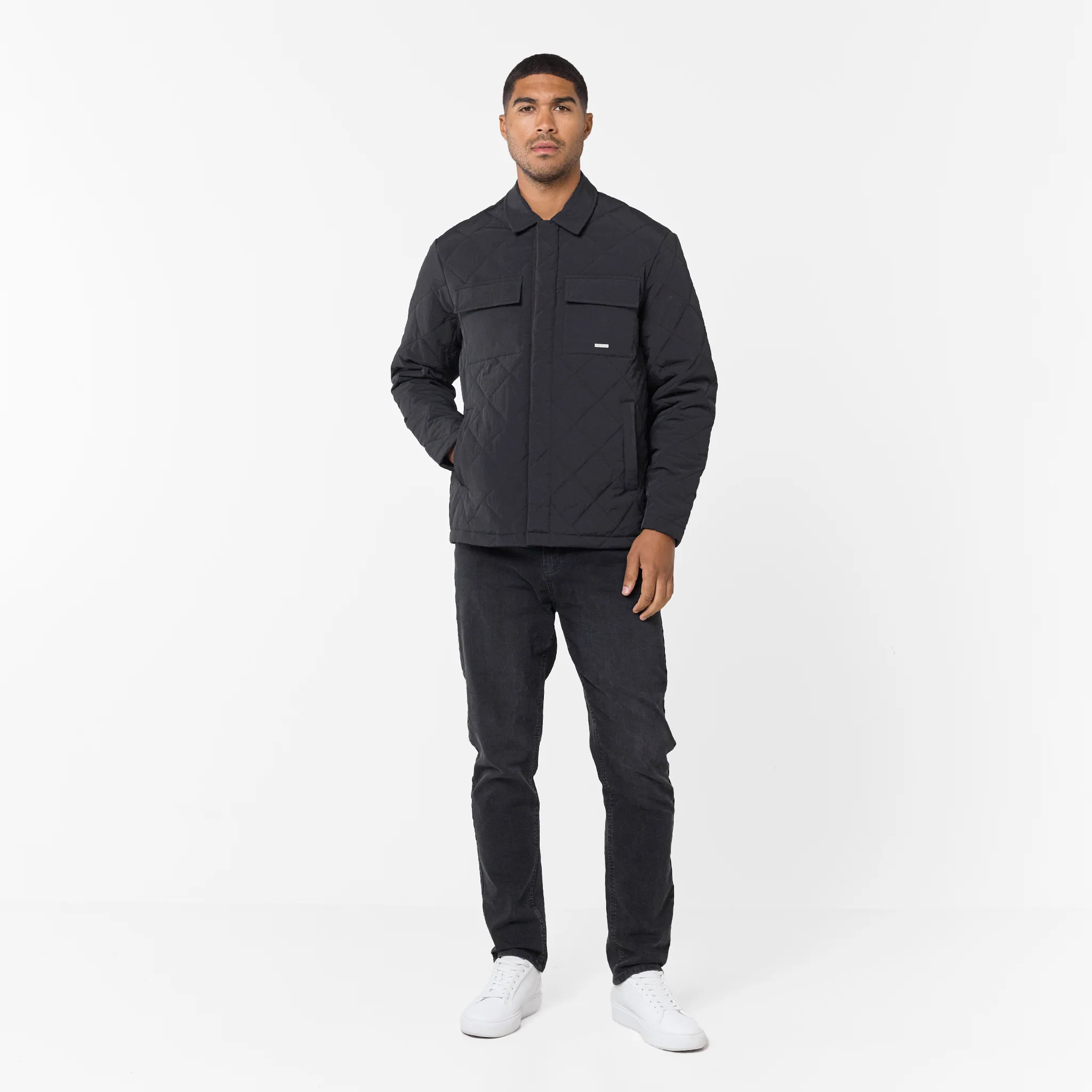 Quilted Overshirt Jacket | Black - Image 5