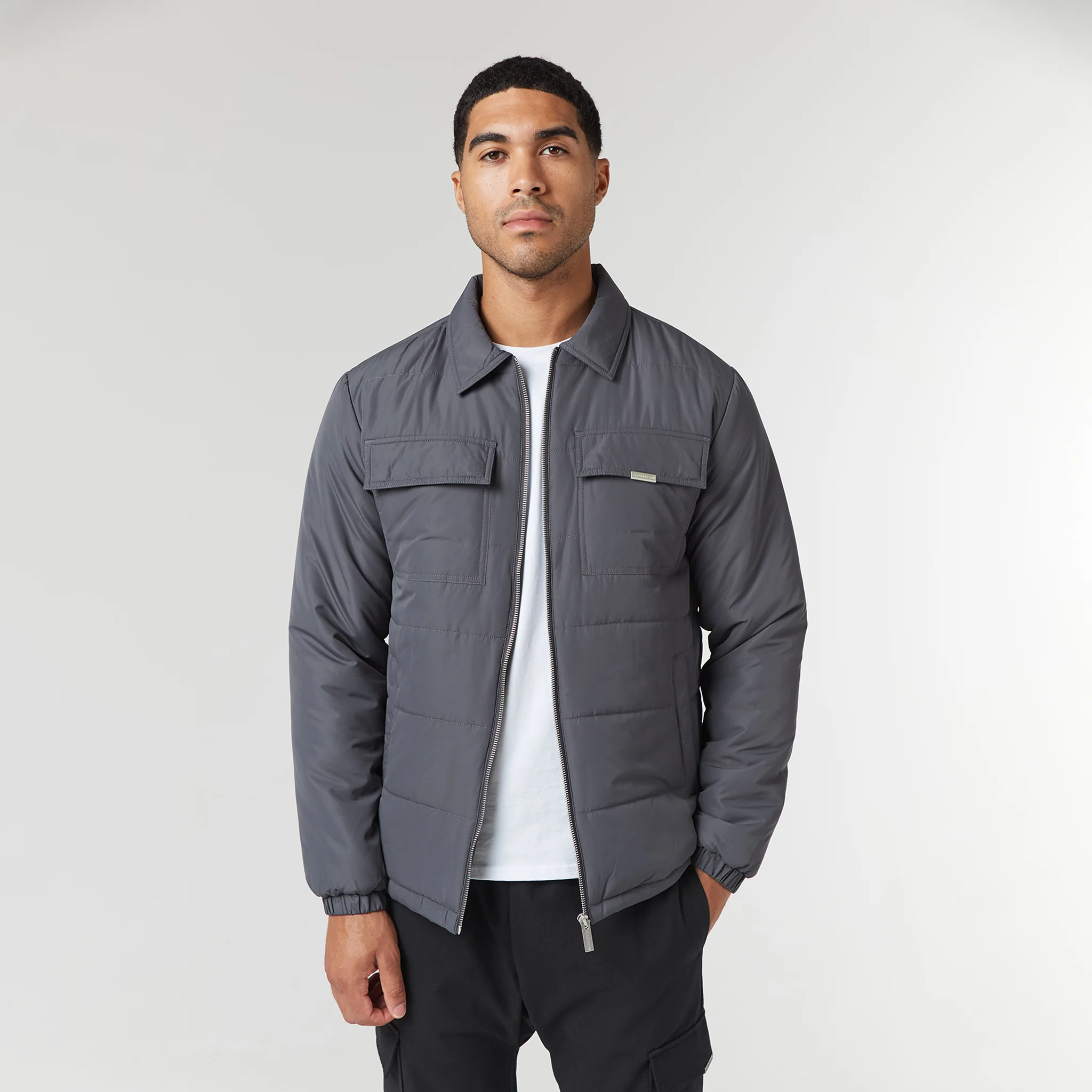 Quilted Overshirt Jacket | Charcoal - Image 3
