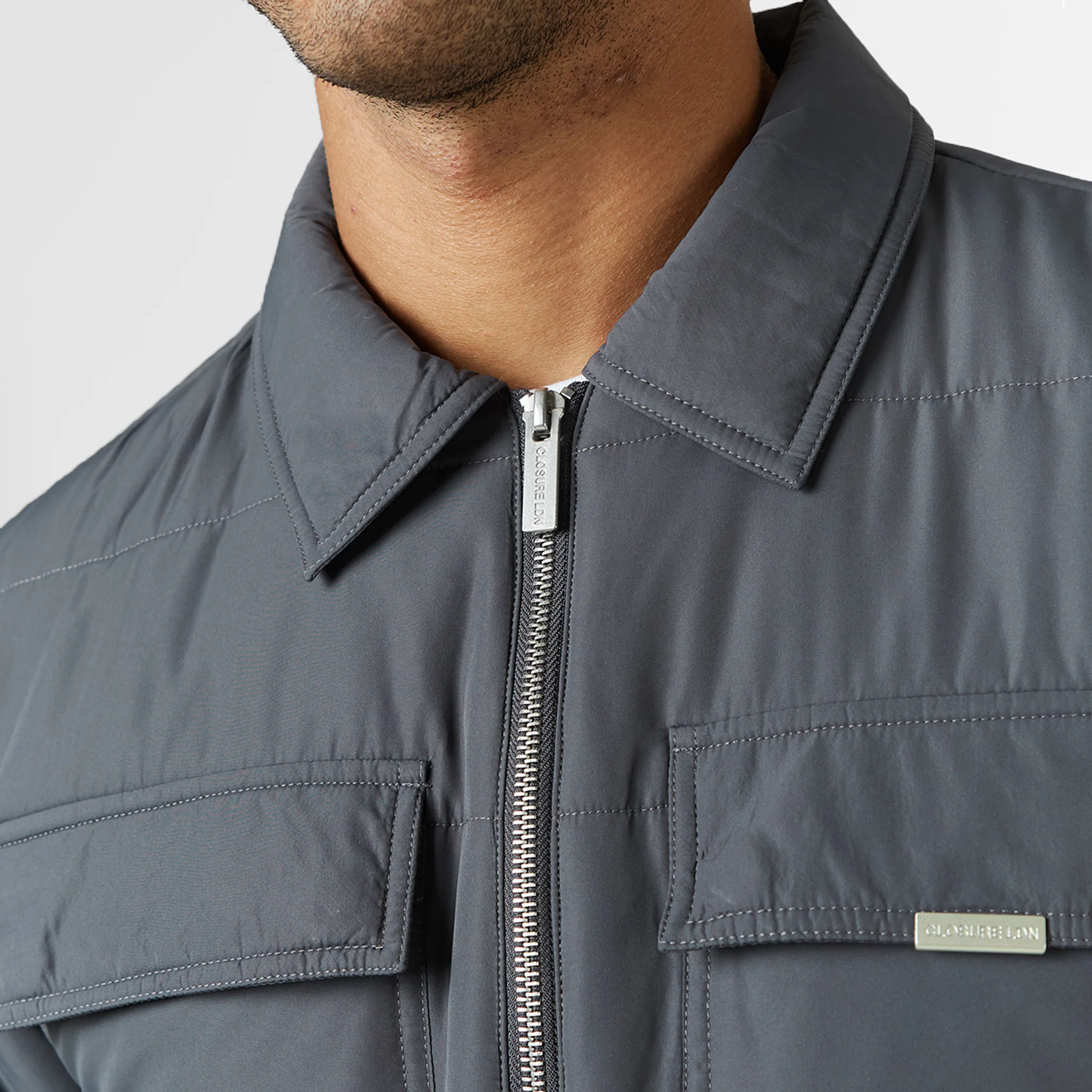 Quilted Overshirt Jacket | Charcoal - Image 4