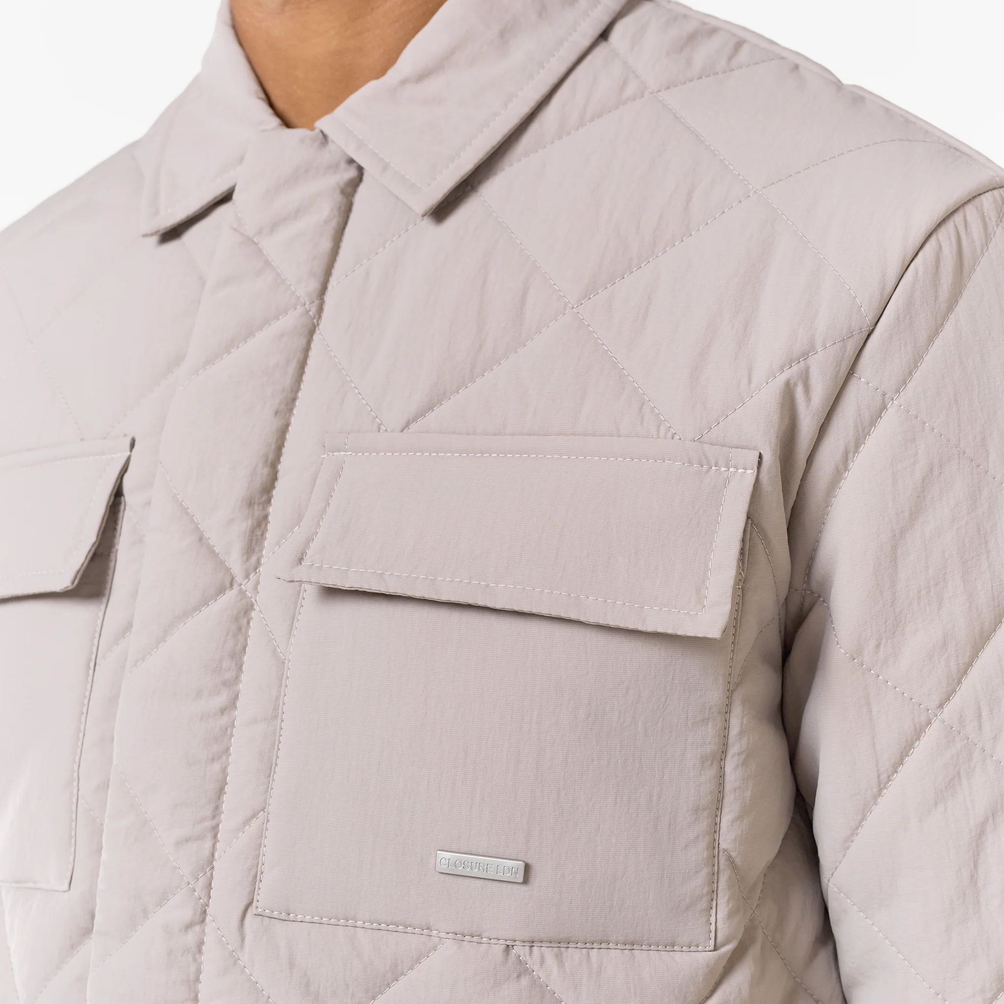 Quilted Overshirt Jacket | Stone - Image 4