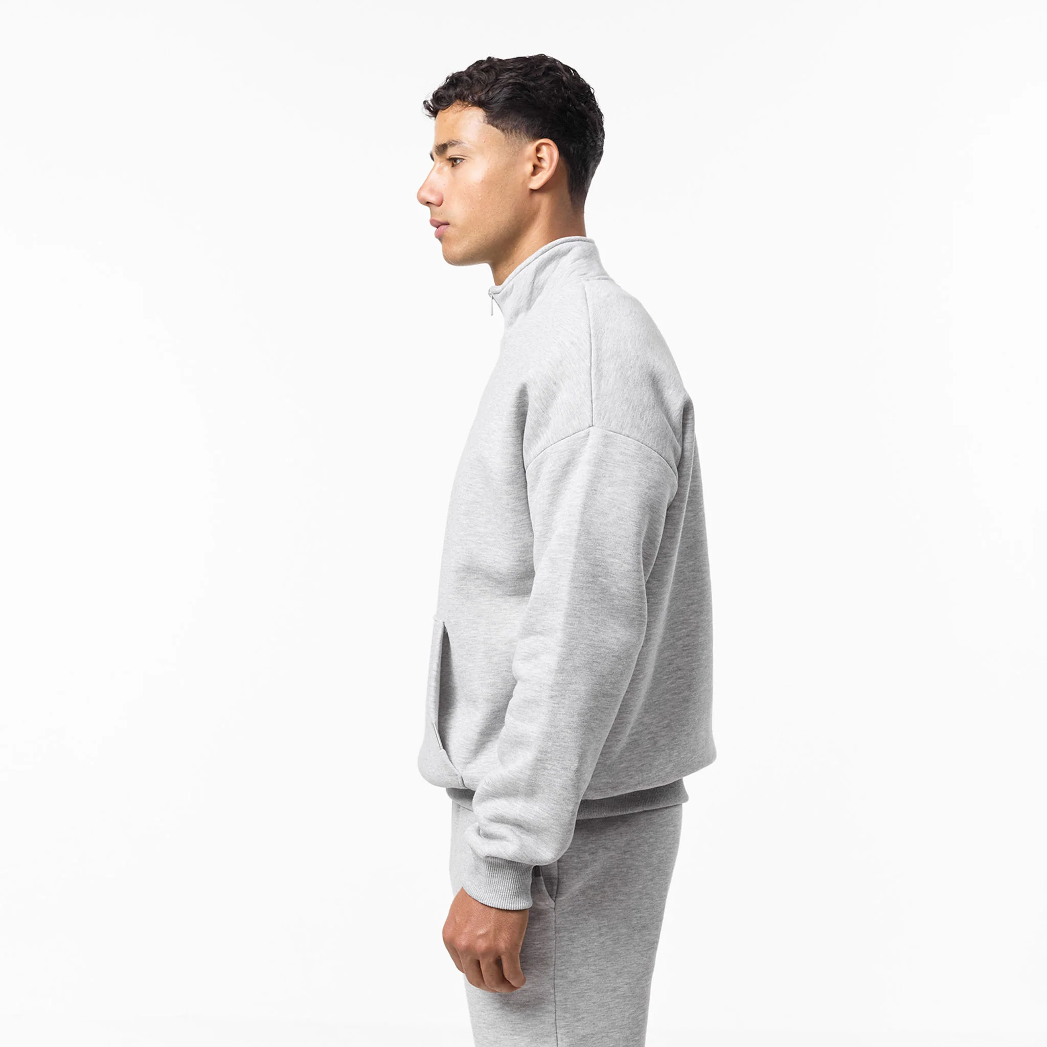 Relaxed Fit 1/4 Zip Fleece | Grey Marl - Image 3