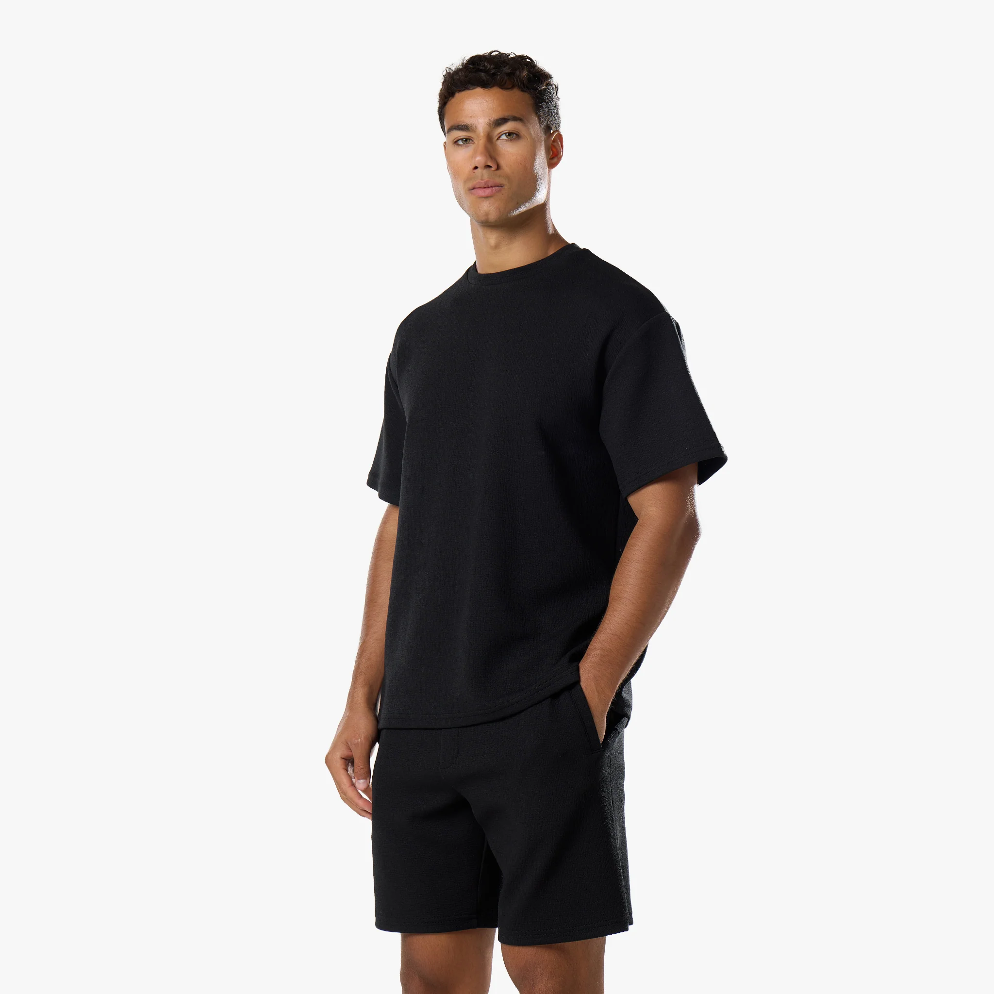 Relaxed Crinkle Twinset | Black