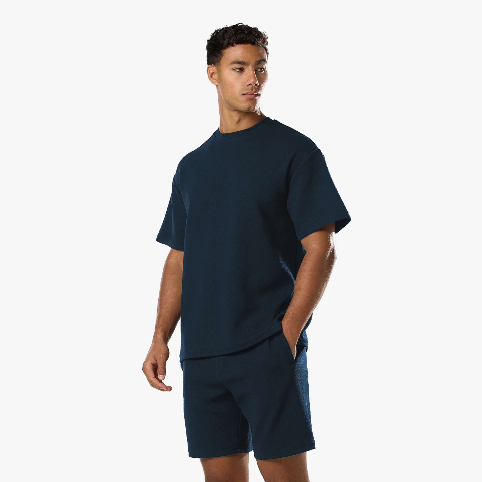 Relaxed Crinkle Twinset | Navy