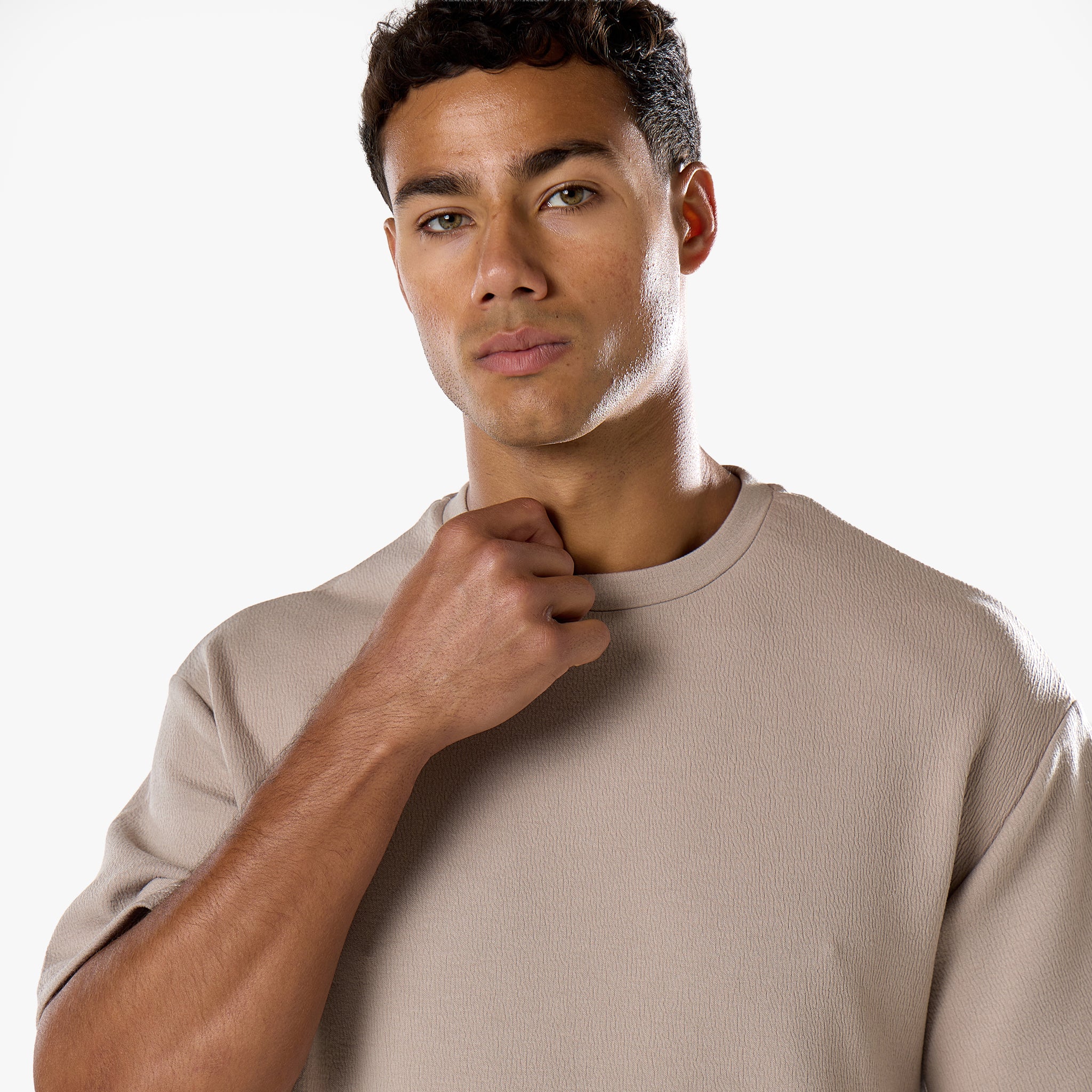 Relaxed Crinkle Twinset | Stone - Image 10