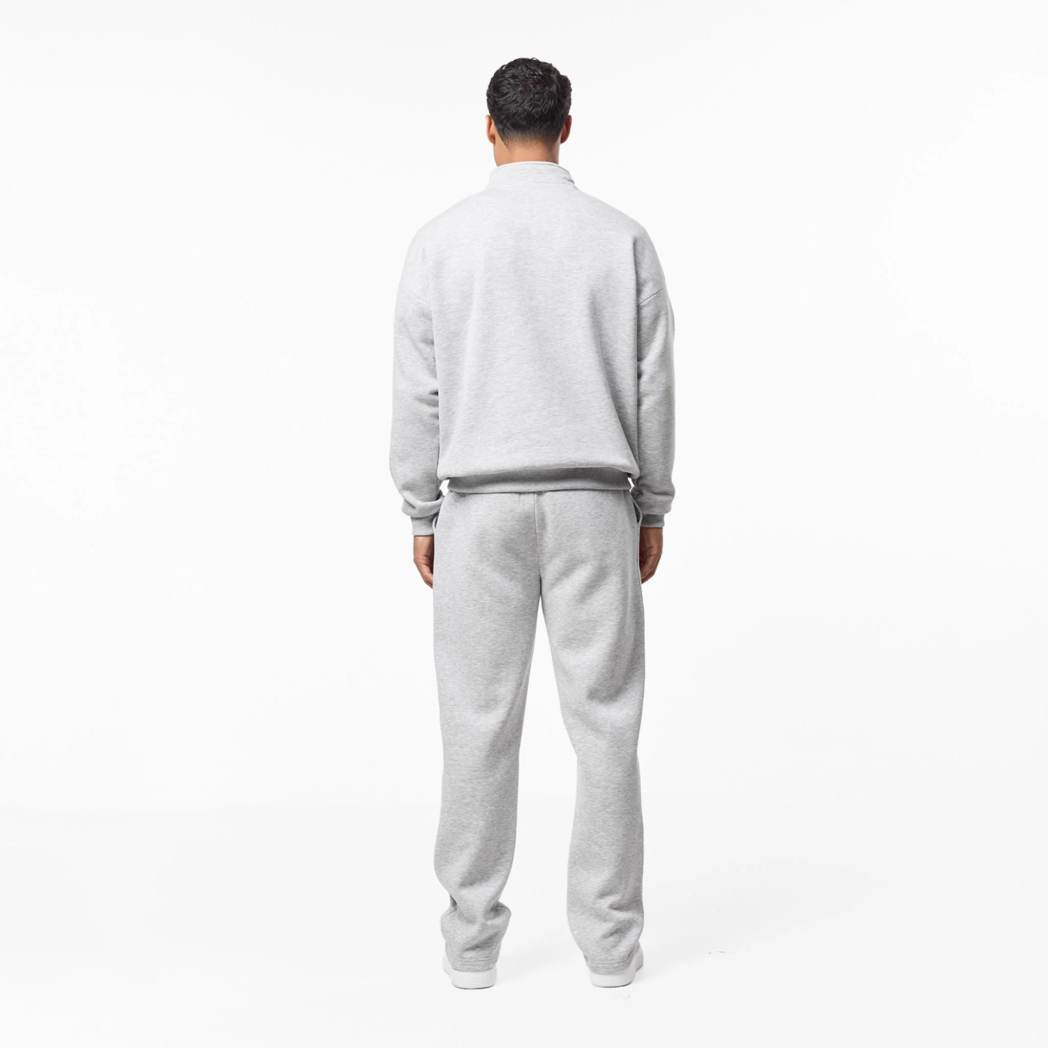 Relaxed Fit 1/4 Zip Open Hem Tracksuit | Grey Marl - Image 9