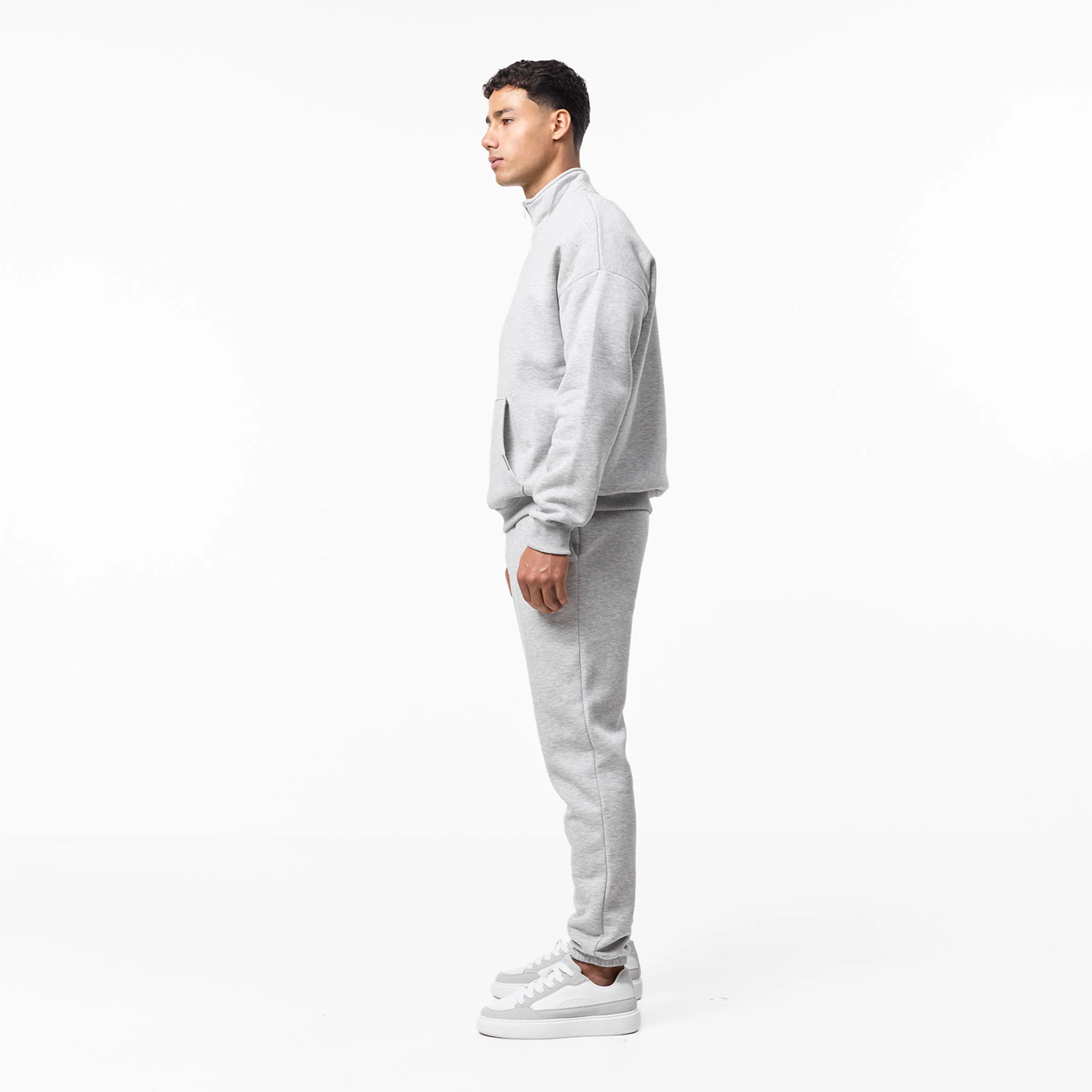 Relaxed Fit 1/4 Zip Tracksuit | Grey Marl - Image 6