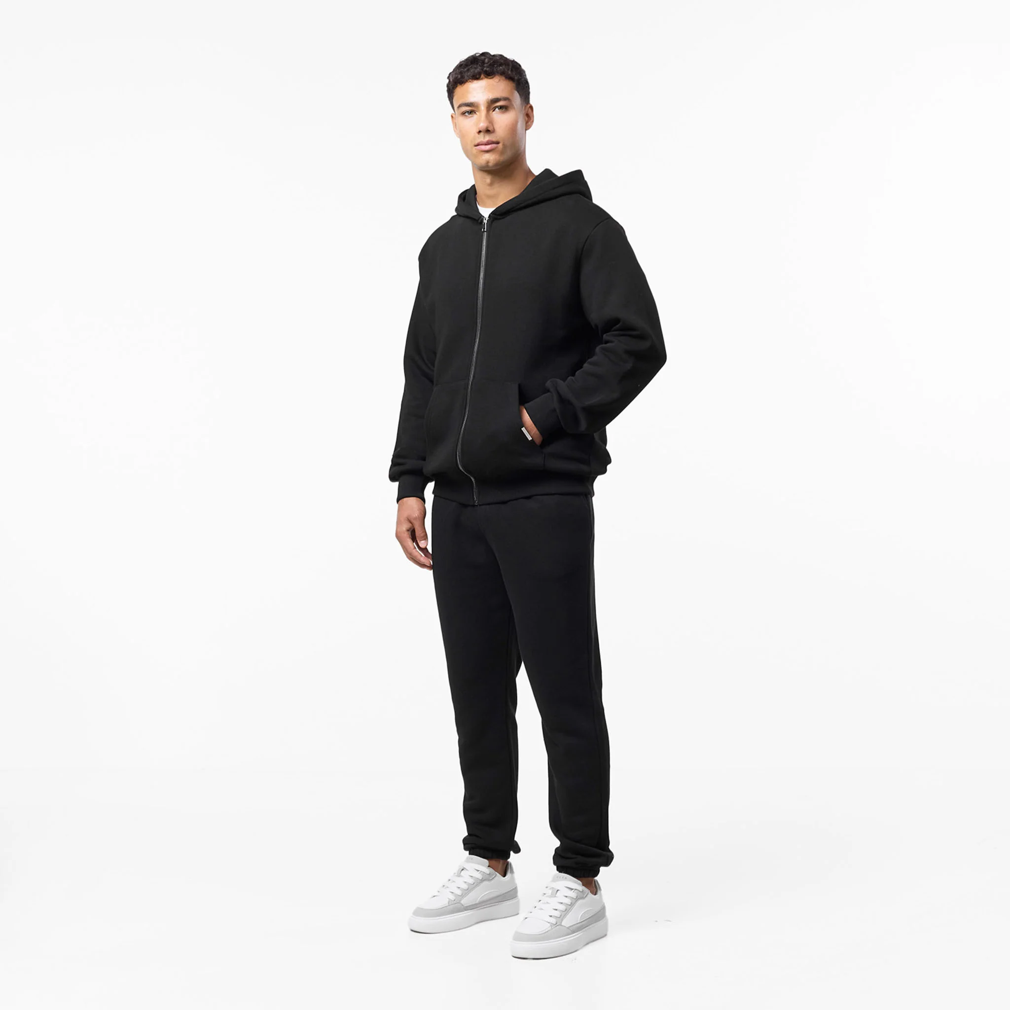 Relaxed Fit Full Zip Tracksuit | Black