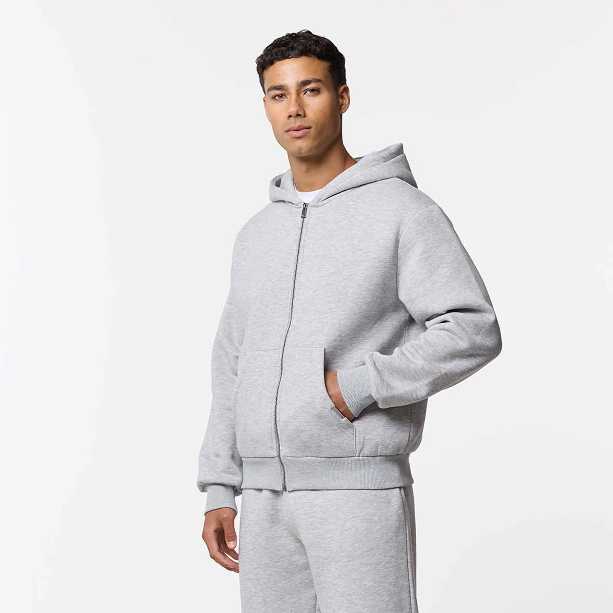 Relaxed Fit Full Zip Tracksuit | Grey Marl - Image 2