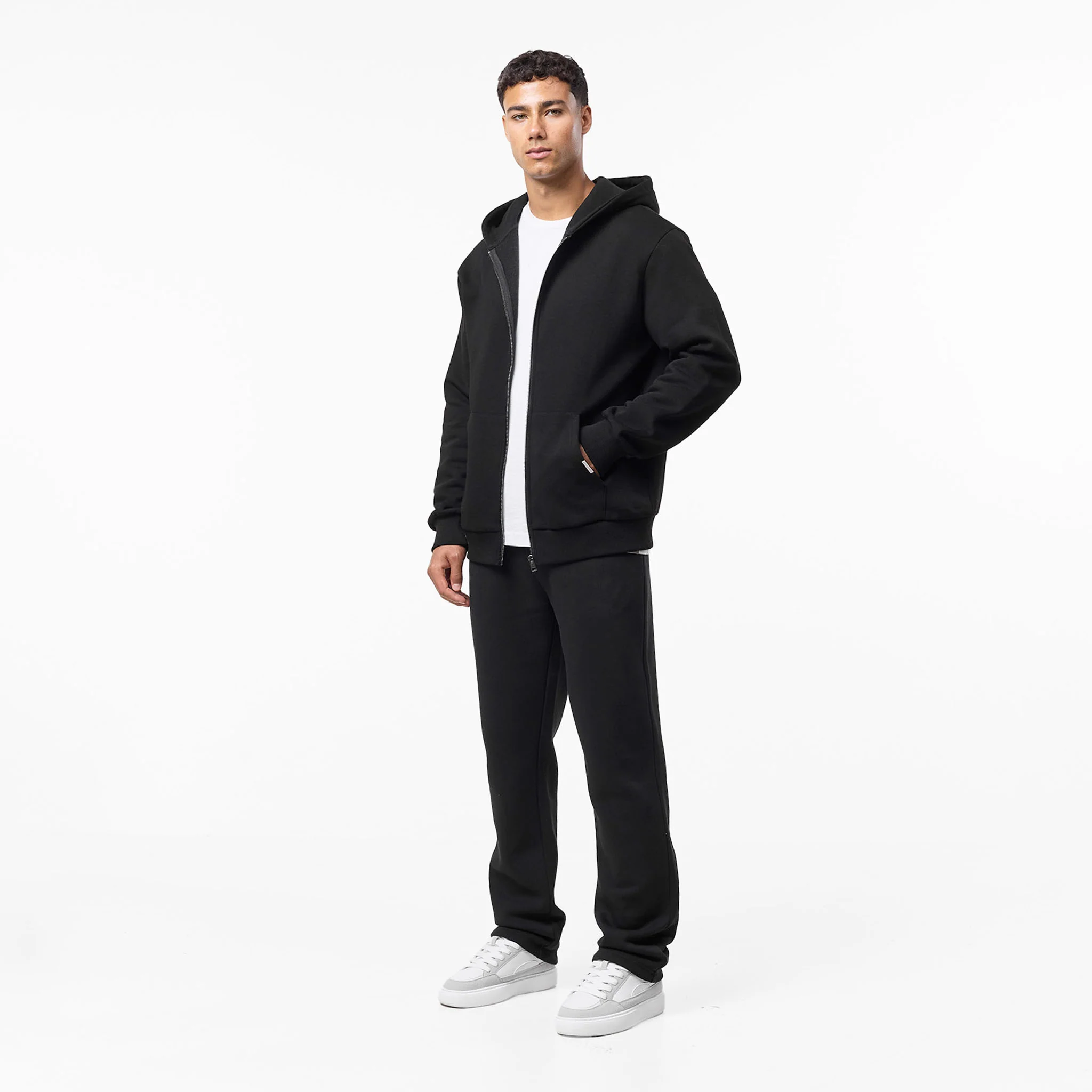 Relaxed Fit FZ Open Hem Tracksuit | Black - Image 2