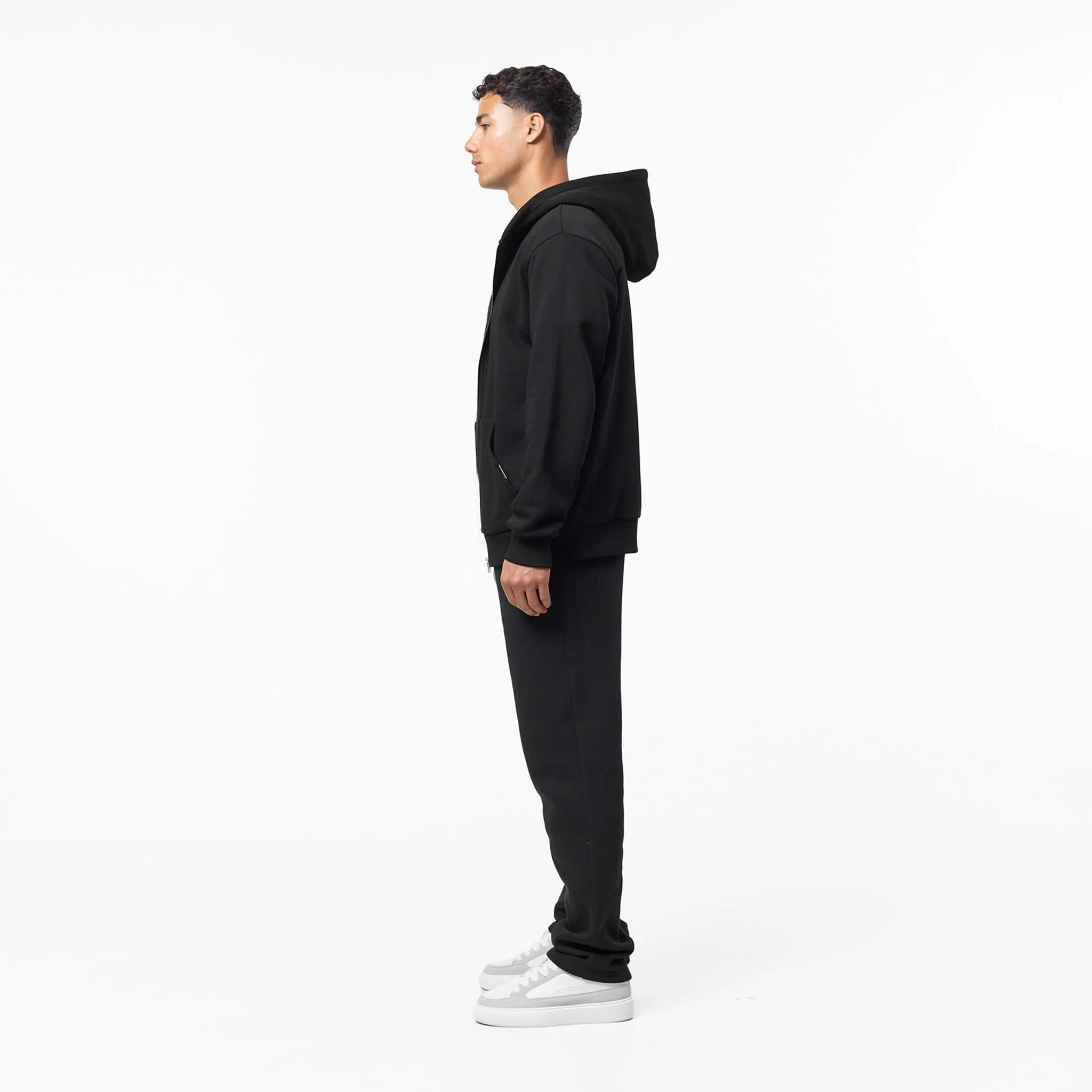 Relaxed Fit FZ Open Hem Tracksuit | Black - Image 8