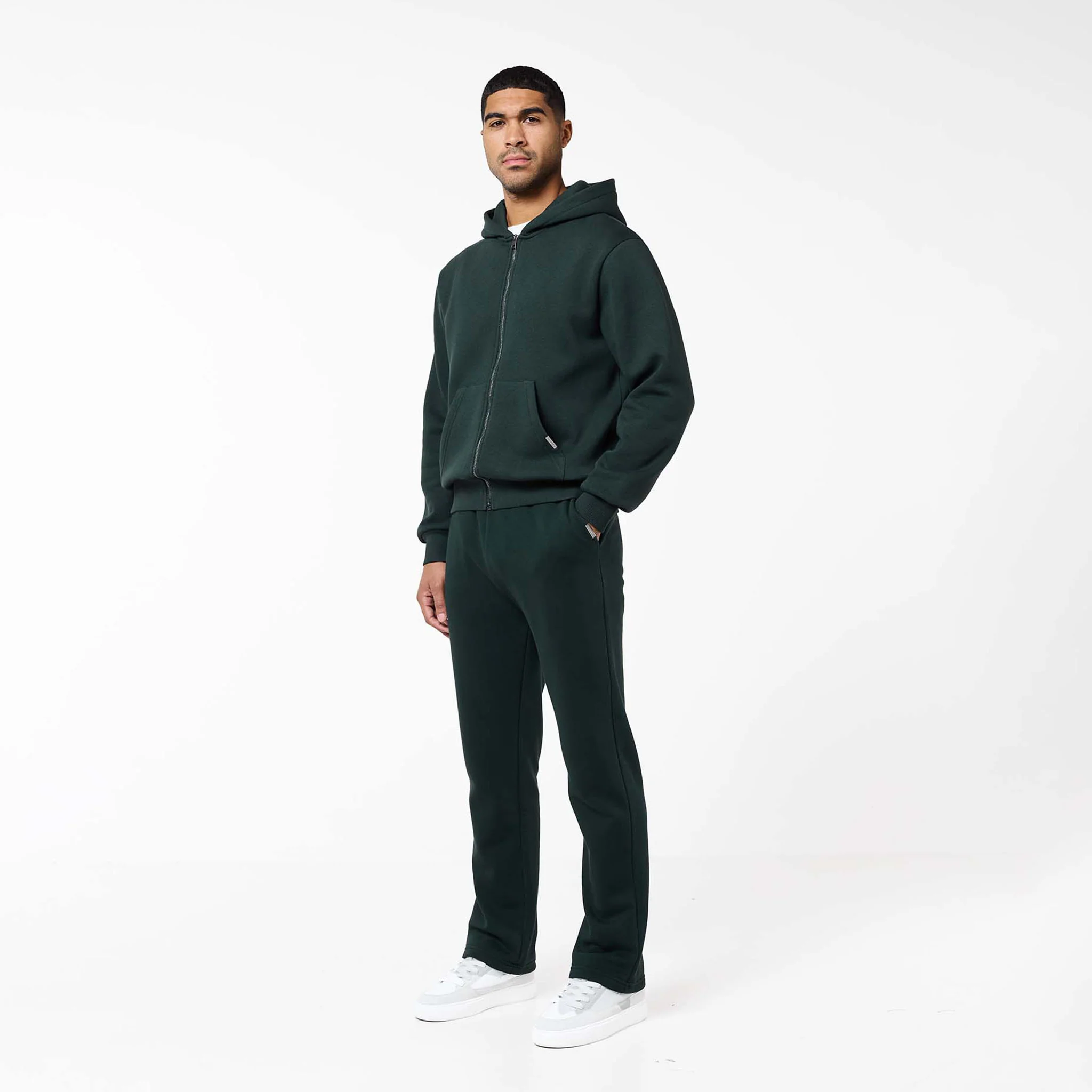 Relaxed Fit FZ Open Hem Tracksuit | Forest Green