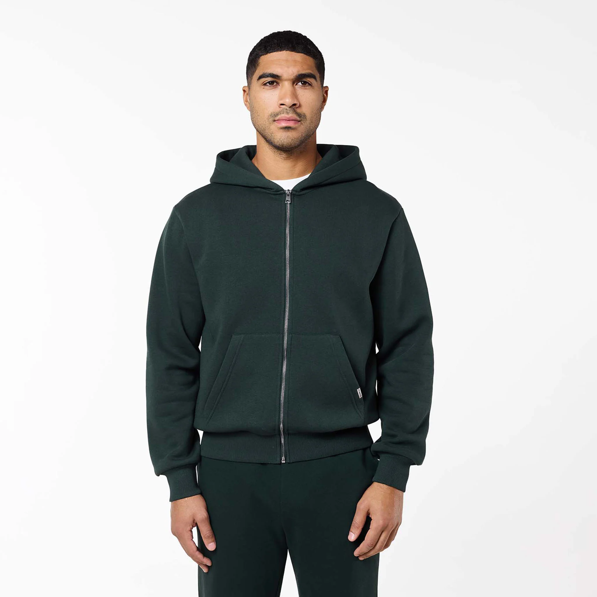 Relaxed Fit FZ Open Hem Tracksuit | Forest Green - Image 2