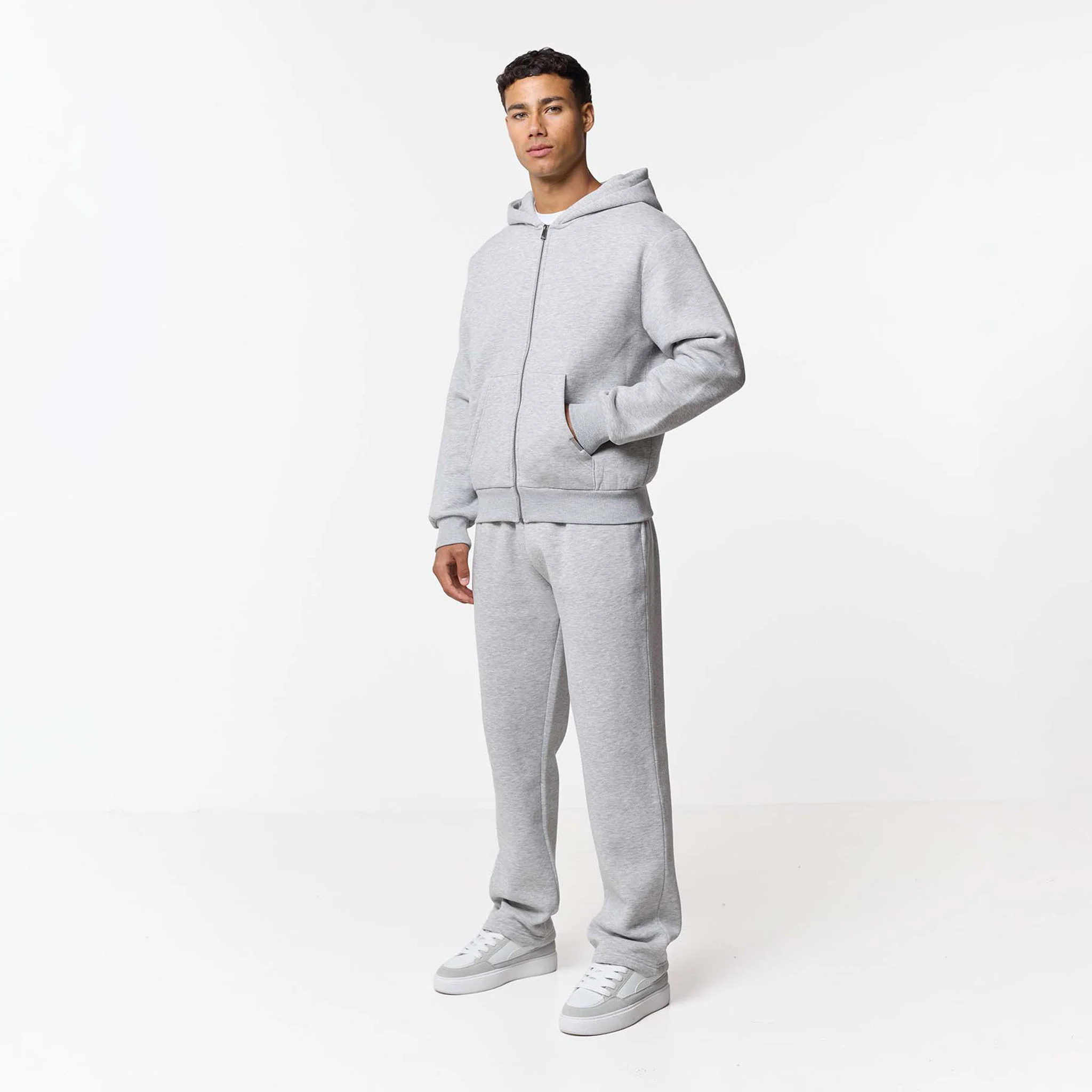 Relaxed Fit FZ Open Hem Tracksuit | Grey Marl - Image 11