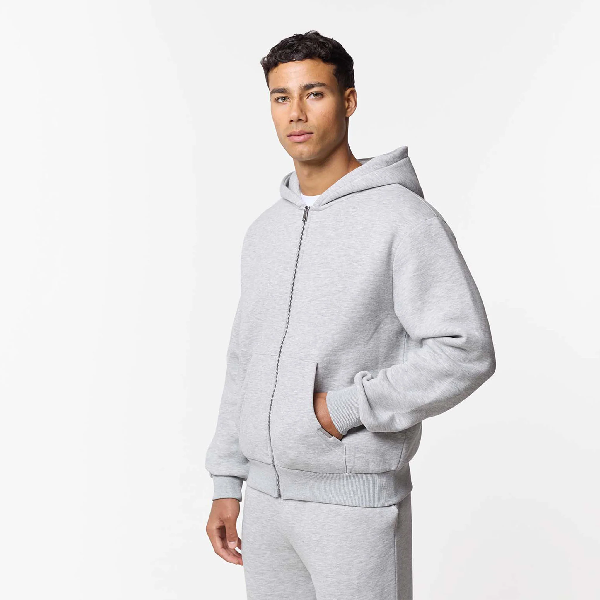 Relaxed Fit FZ Open Hem Tracksuit | Grey Marl - Image 2