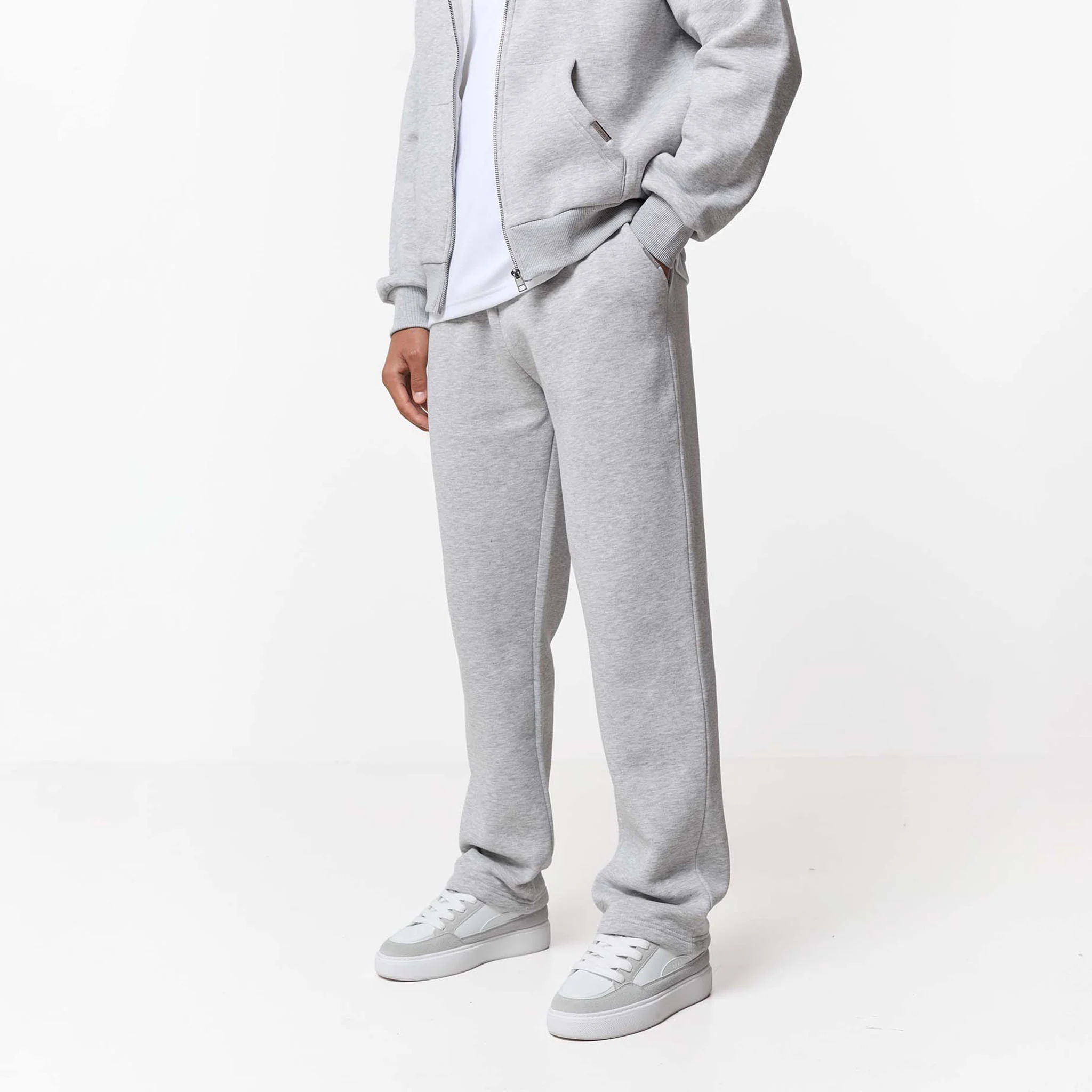 Relaxed Fit FZ Open Hem Tracksuit | Grey Marl - Image 3