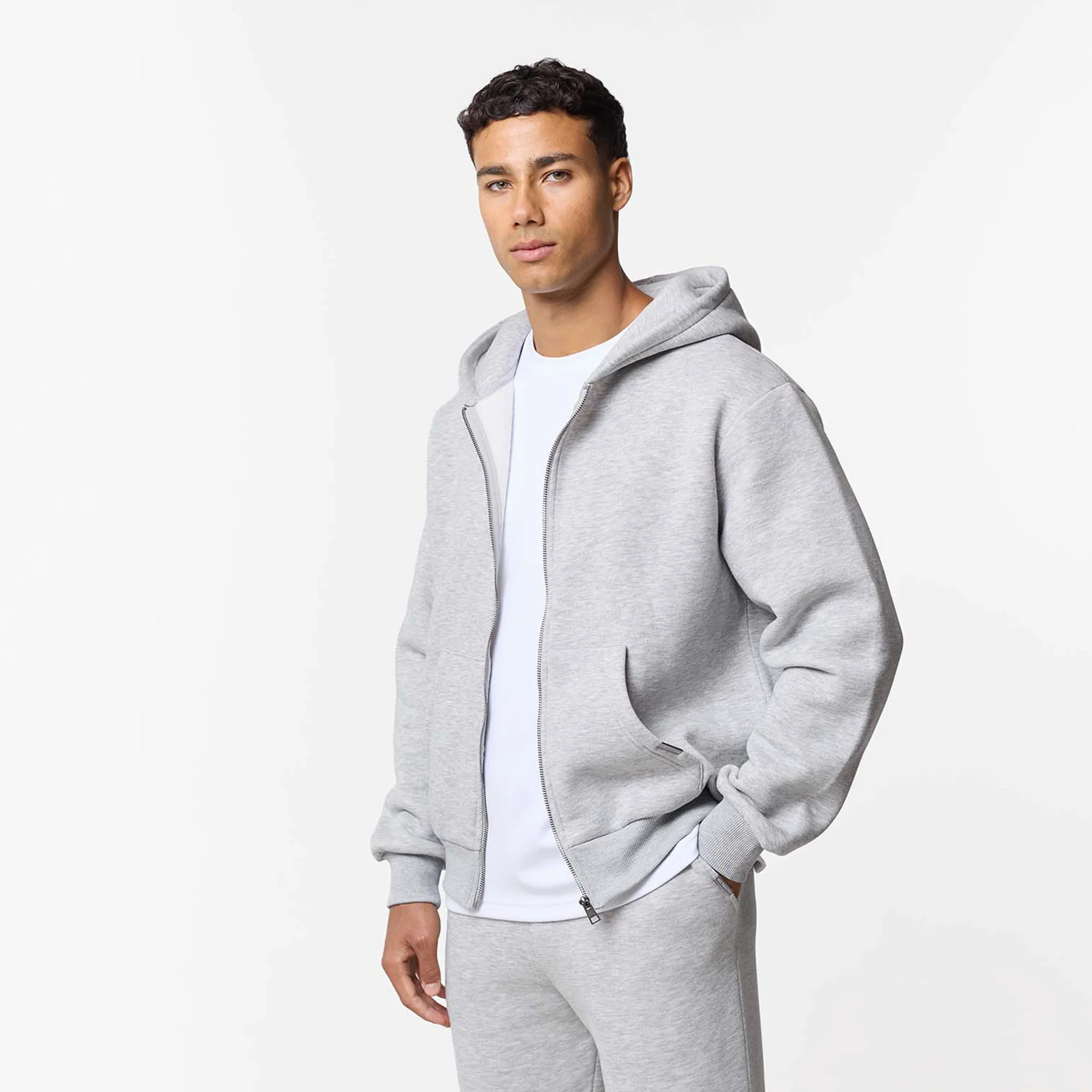 Relaxed Fit FZ Open Hem Tracksuit | Grey Marl - Image 4