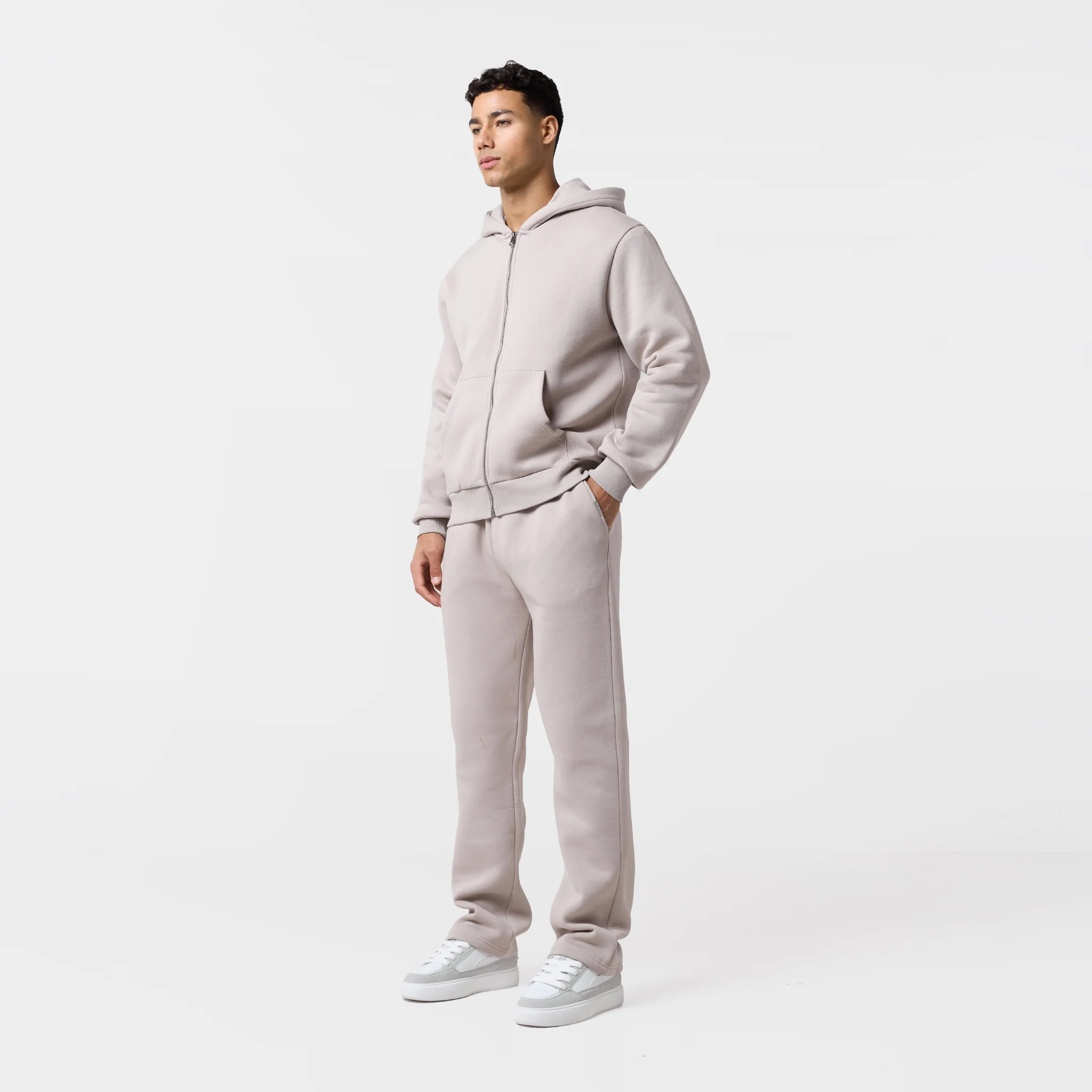 Relaxed Fit FZ Open Hem Tracksuit | Sand