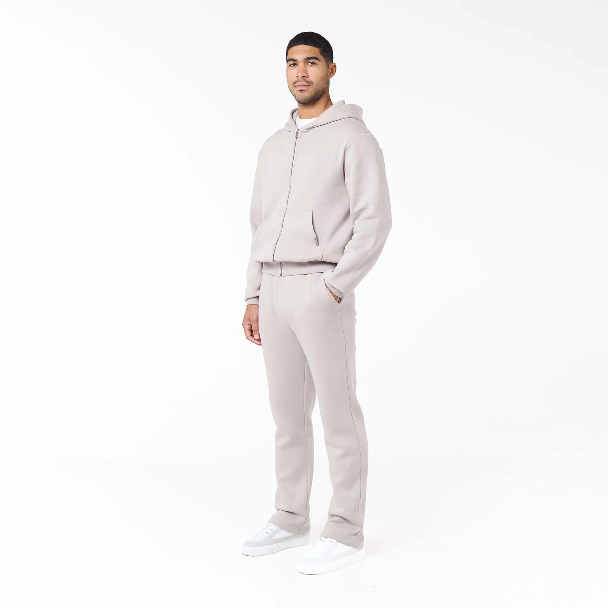 Relaxed Fit FZ Open Hem Tracksuit | Stone