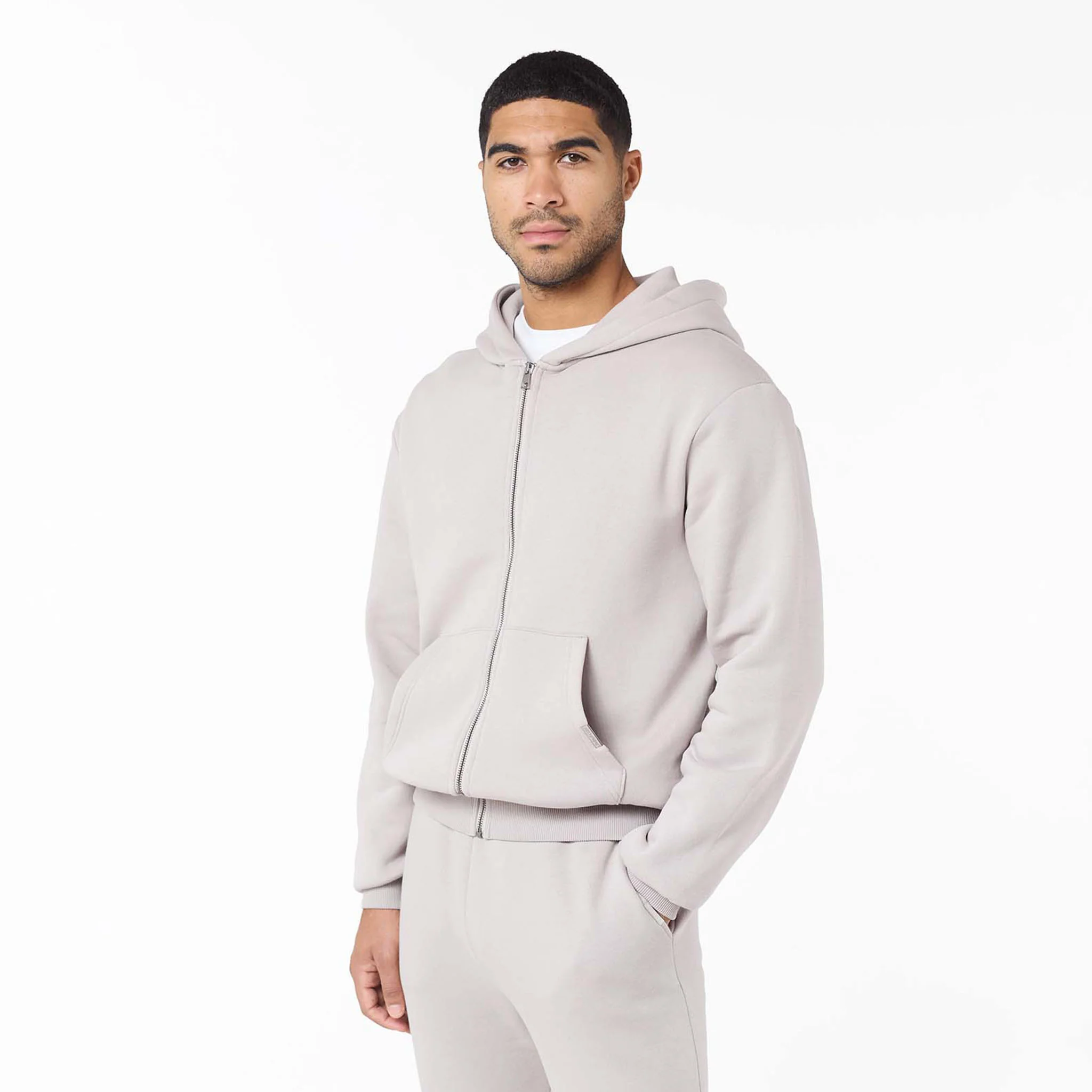 Relaxed Fit FZ Open Hem Tracksuit | Stone - Image 2