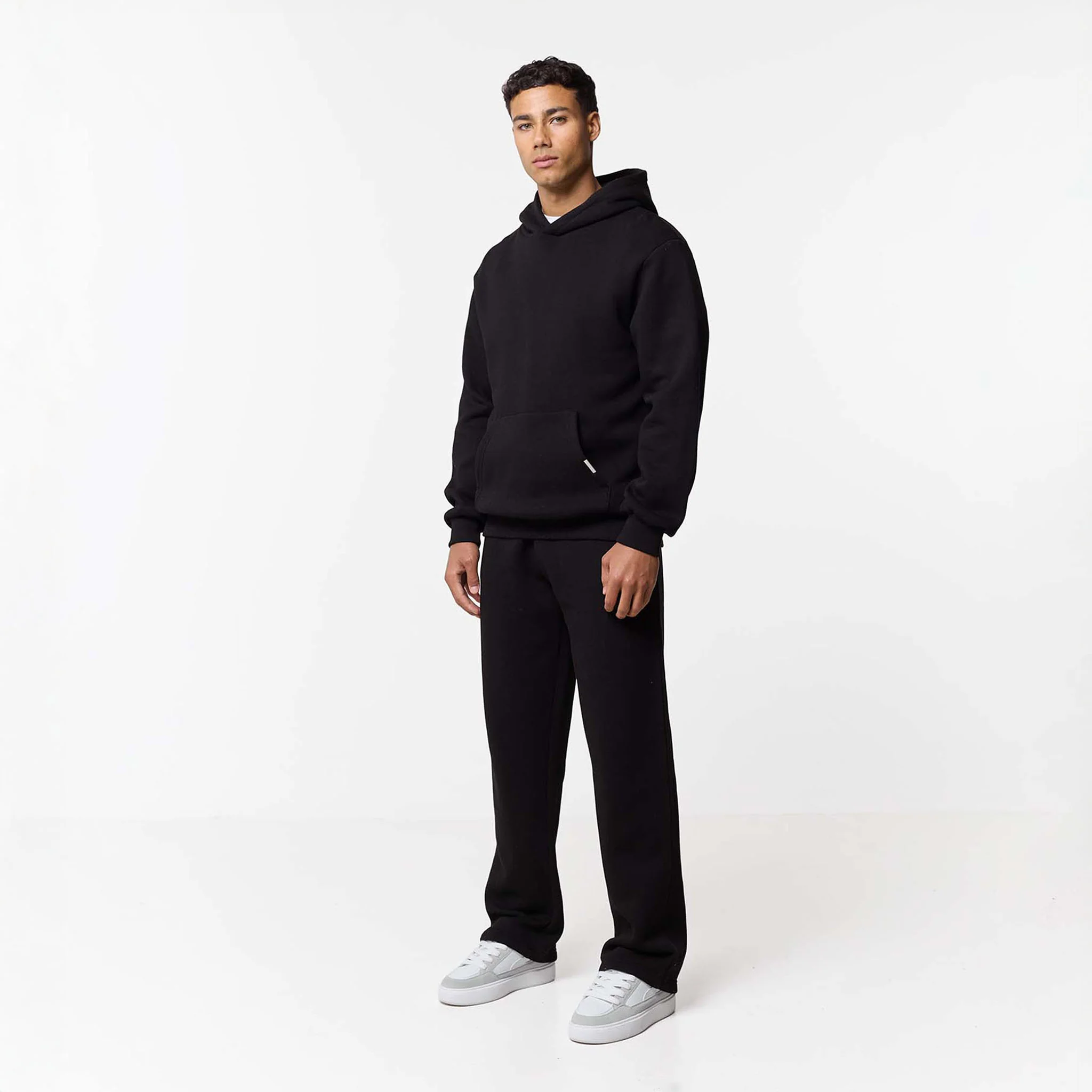 Relaxed Fit Loose Open Hem Tracksuit | Black