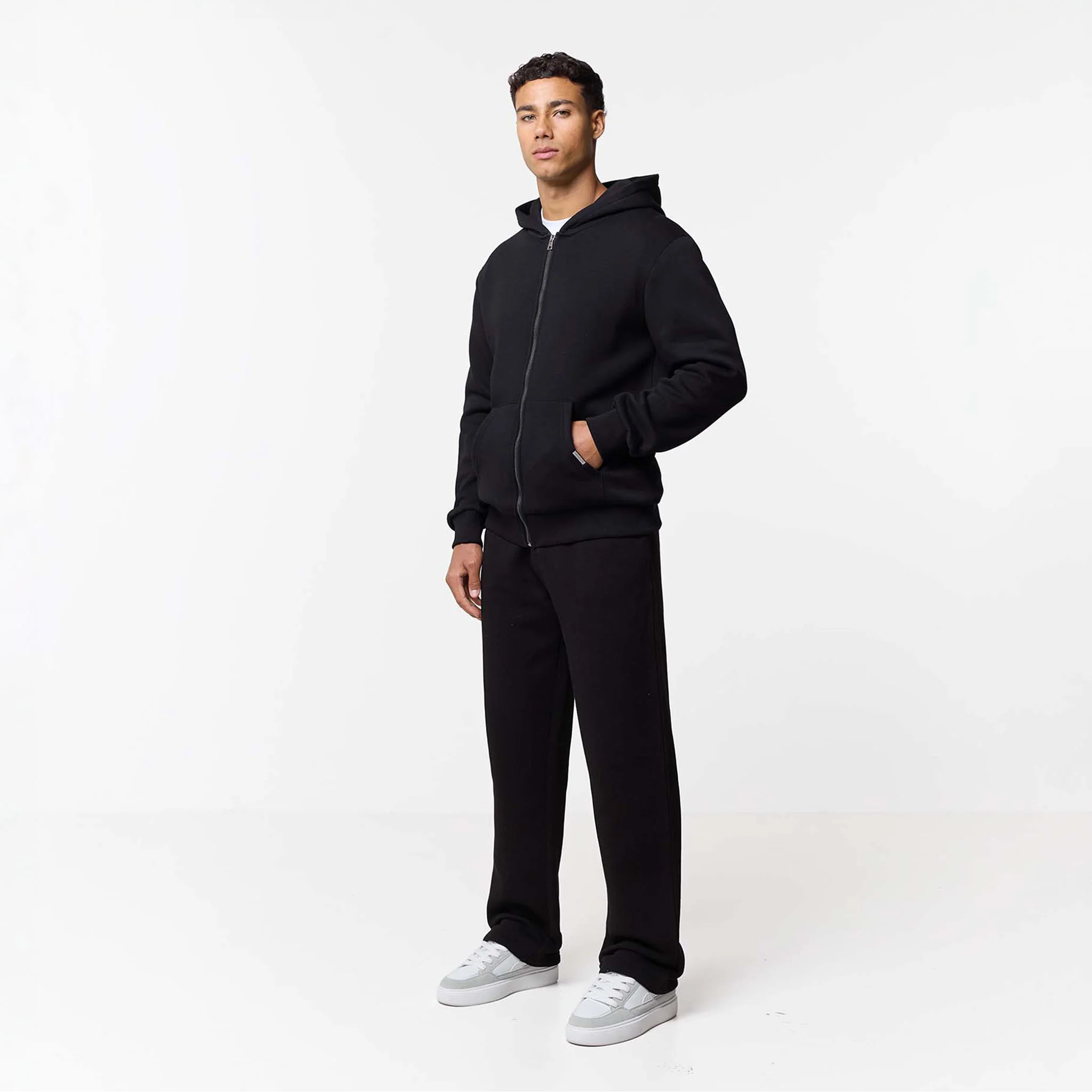 Relaxed Fit FZ Loose Open Hem Tracksuit | Black