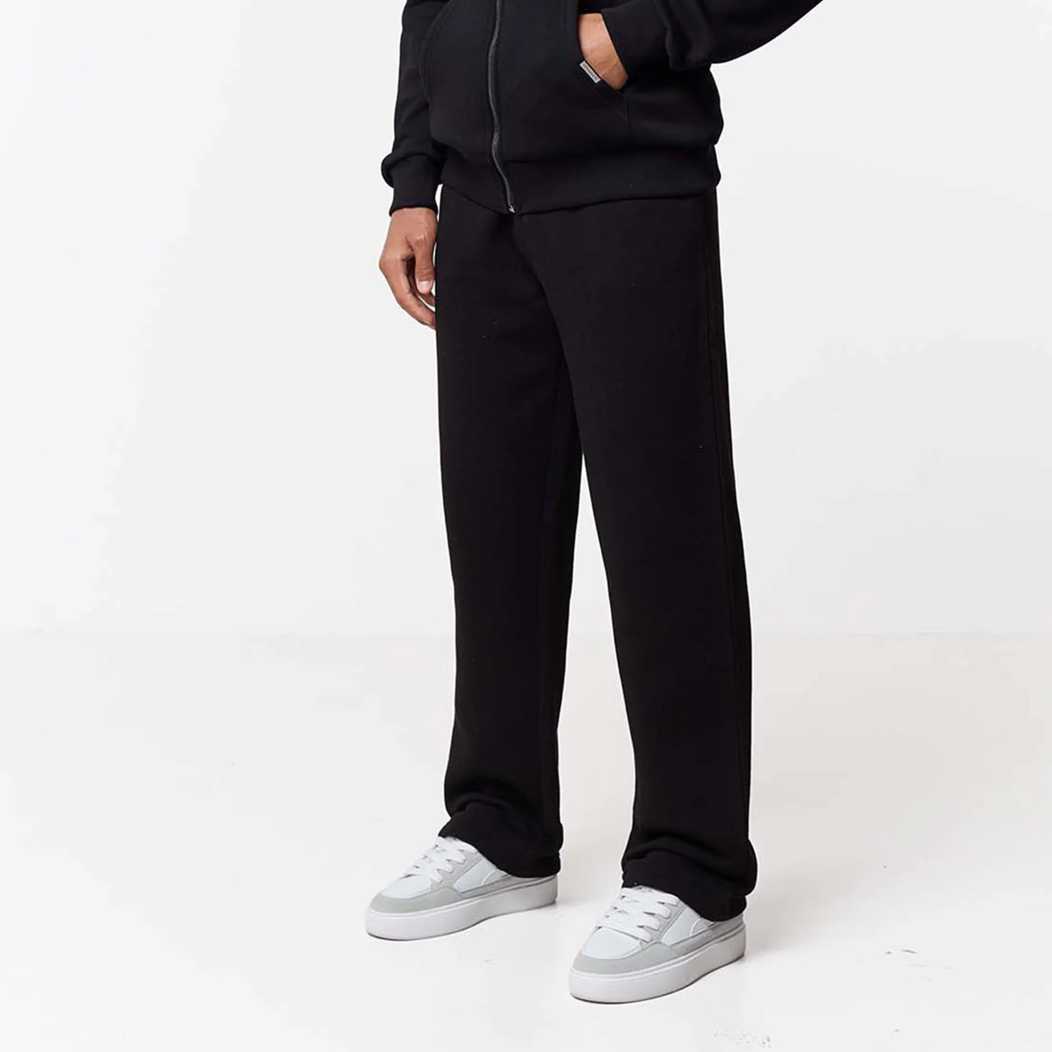 Relaxed Fit FZ Loose Open Hem Tracksuit | Black - Image 3