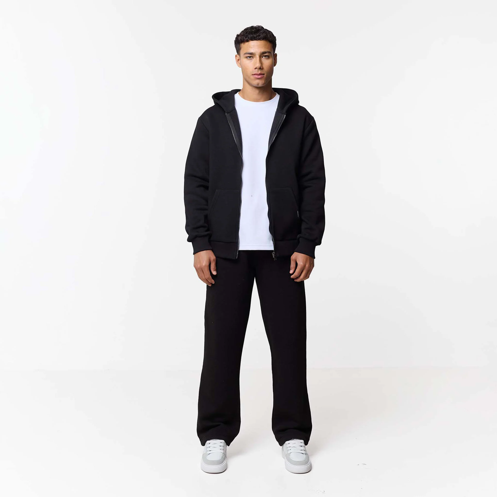 Relaxed Fit FZ Loose Open Hem Tracksuit | Black - Image 4