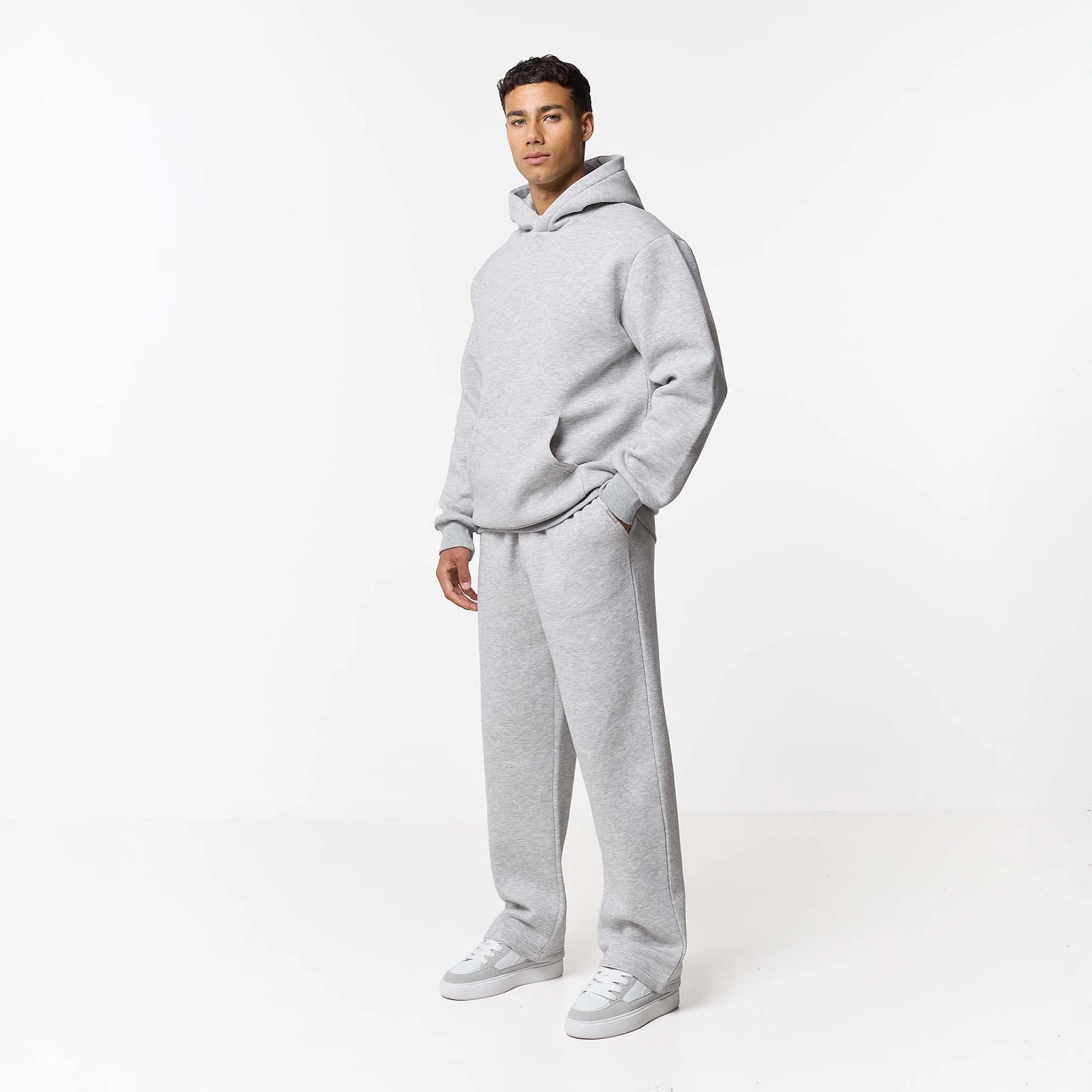 Relaxed Fit Loose Open Hem Tracksuit | Grey Marl