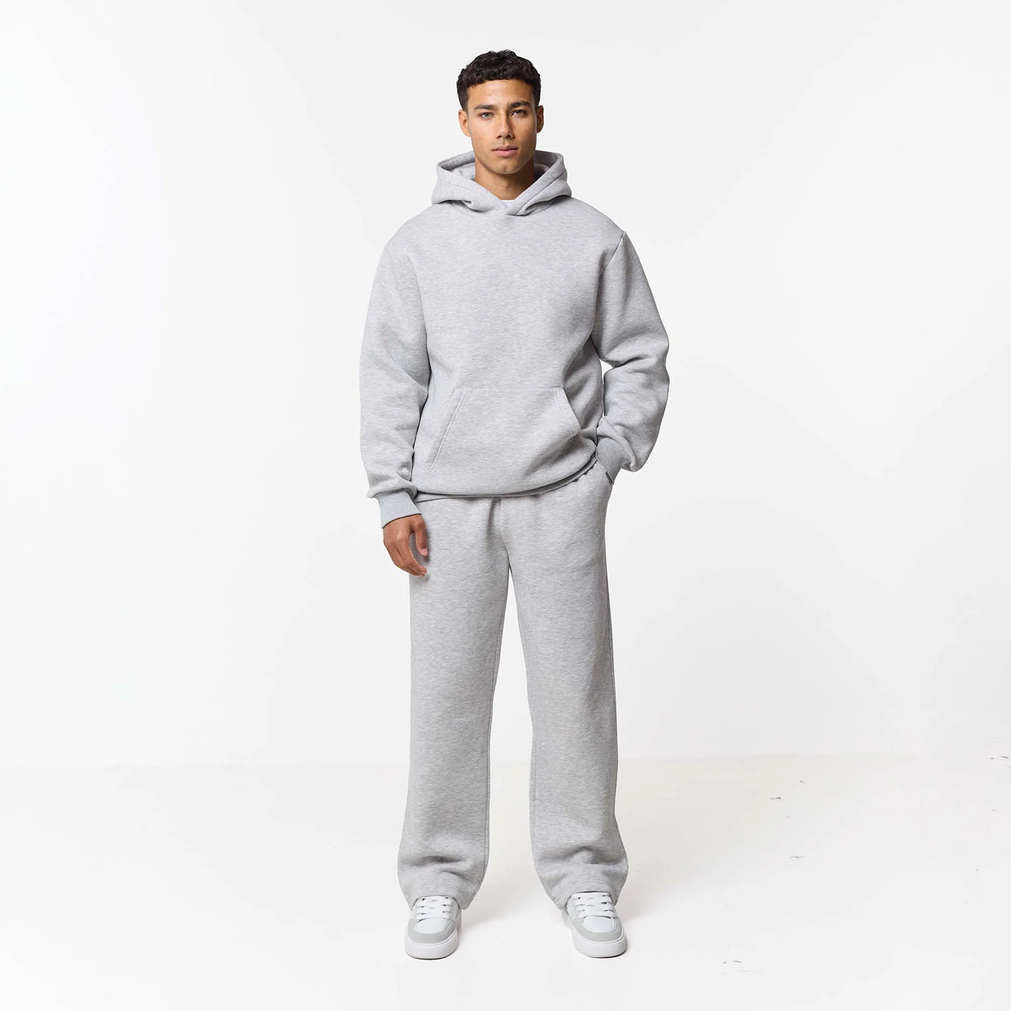 Relaxed Fit Loose Open Hem Tracksuit | Grey Marl - Image 4