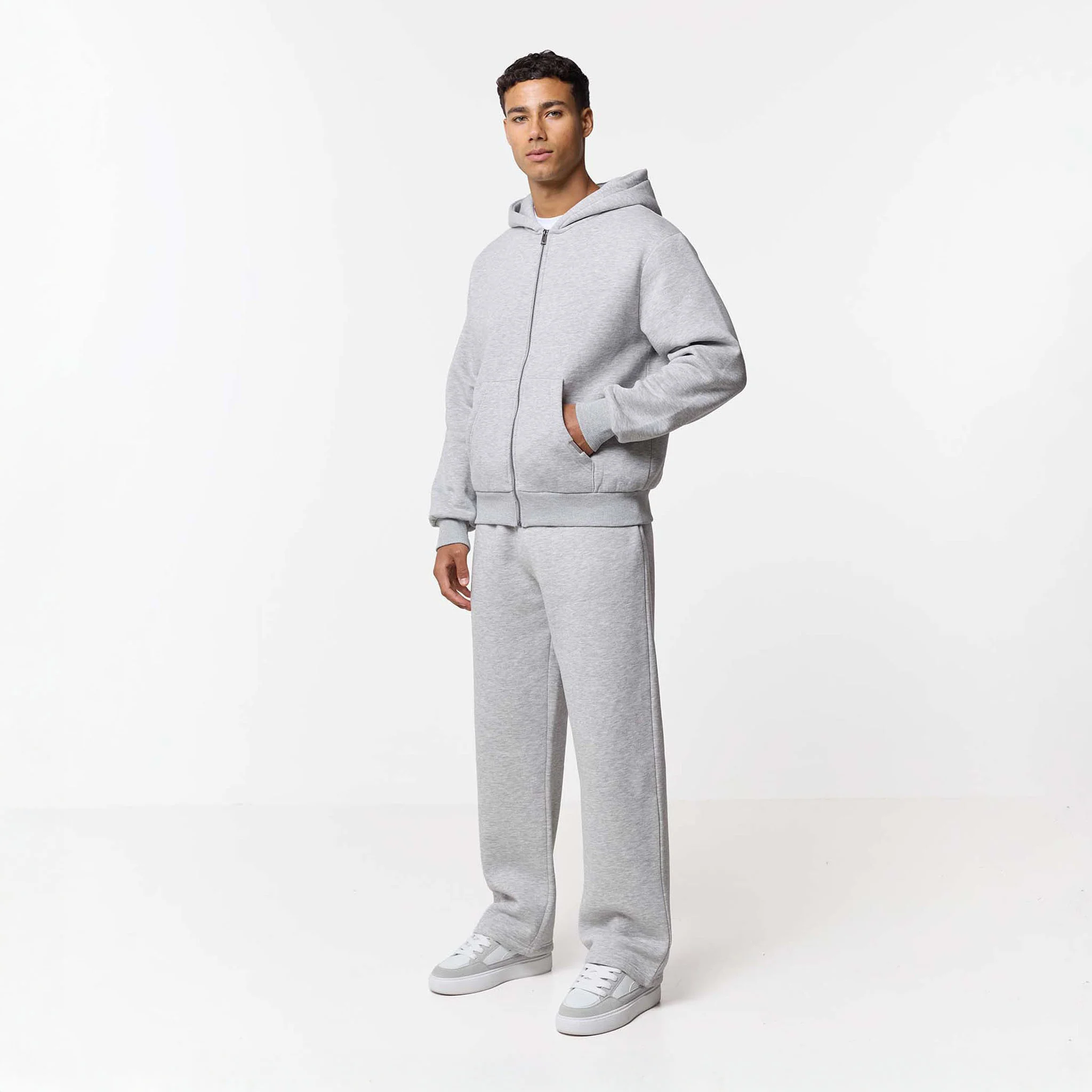 Relaxed Fit FZ Loose Open Hem Tracksuit | Grey Marl