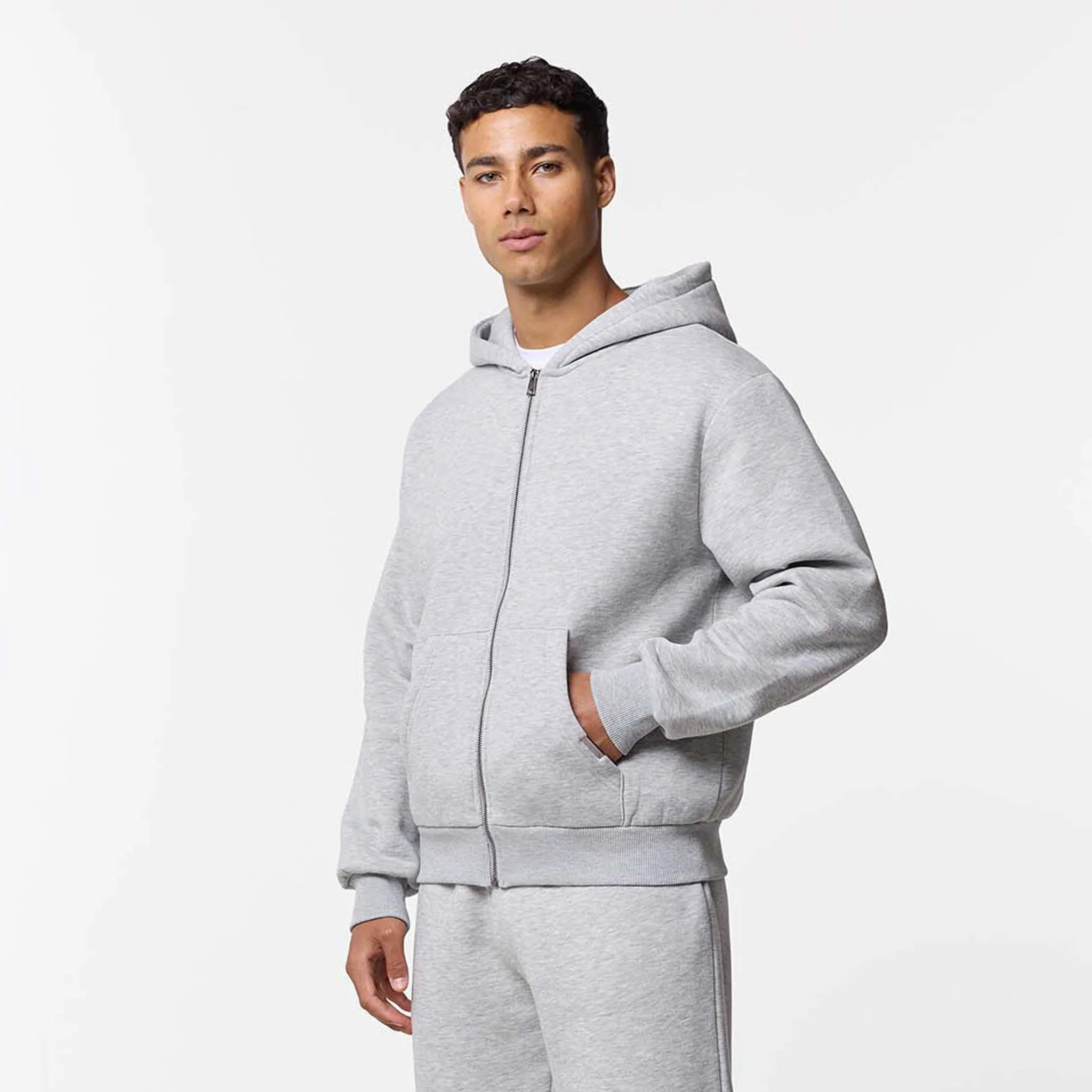 Relaxed Fit FZ Loose Open Hem Tracksuit | Grey Marl - Image 2