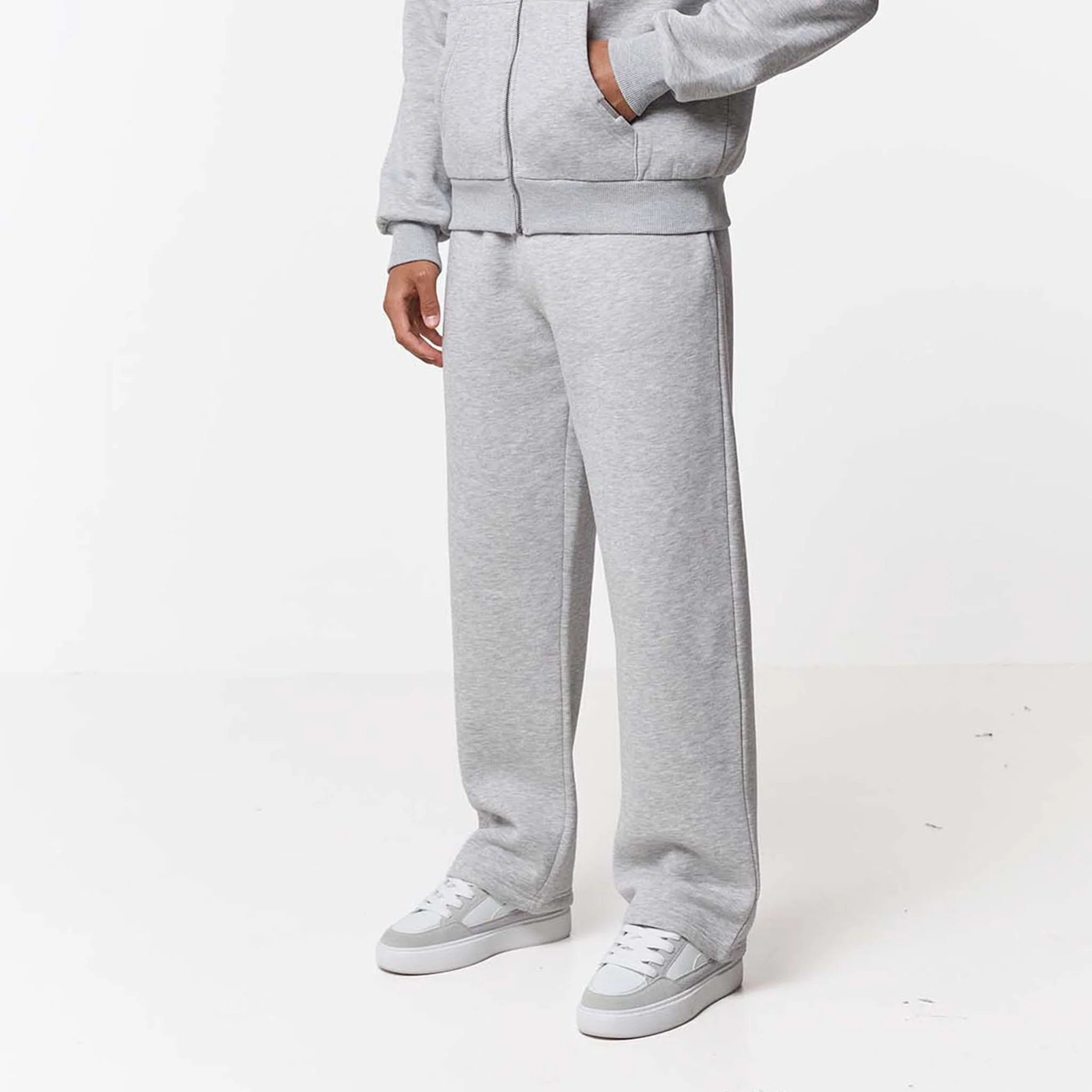 Relaxed Fit FZ Loose Open Hem Tracksuit | Grey Marl - Image 3