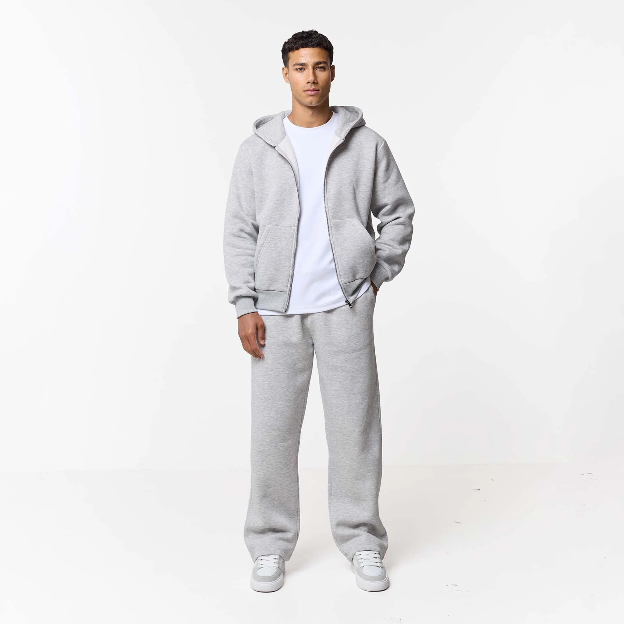 Relaxed Fit FZ Loose Open Hem Tracksuit | Grey Marl - Image 6