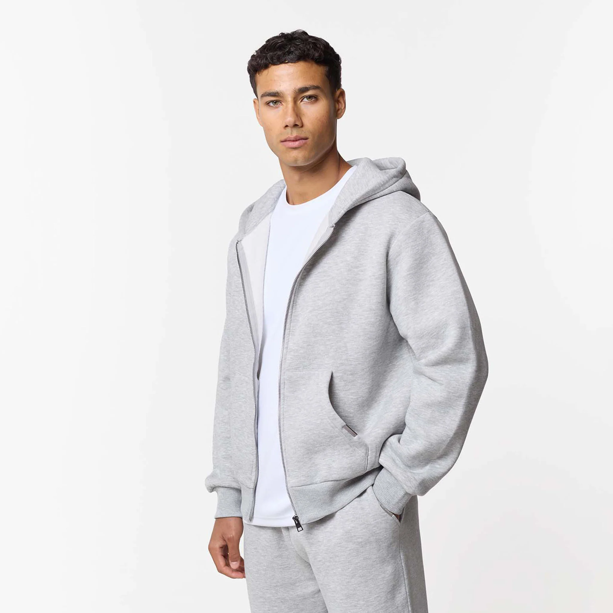 Relaxed Full Zip Hoodie | Grey Marl - Image 5