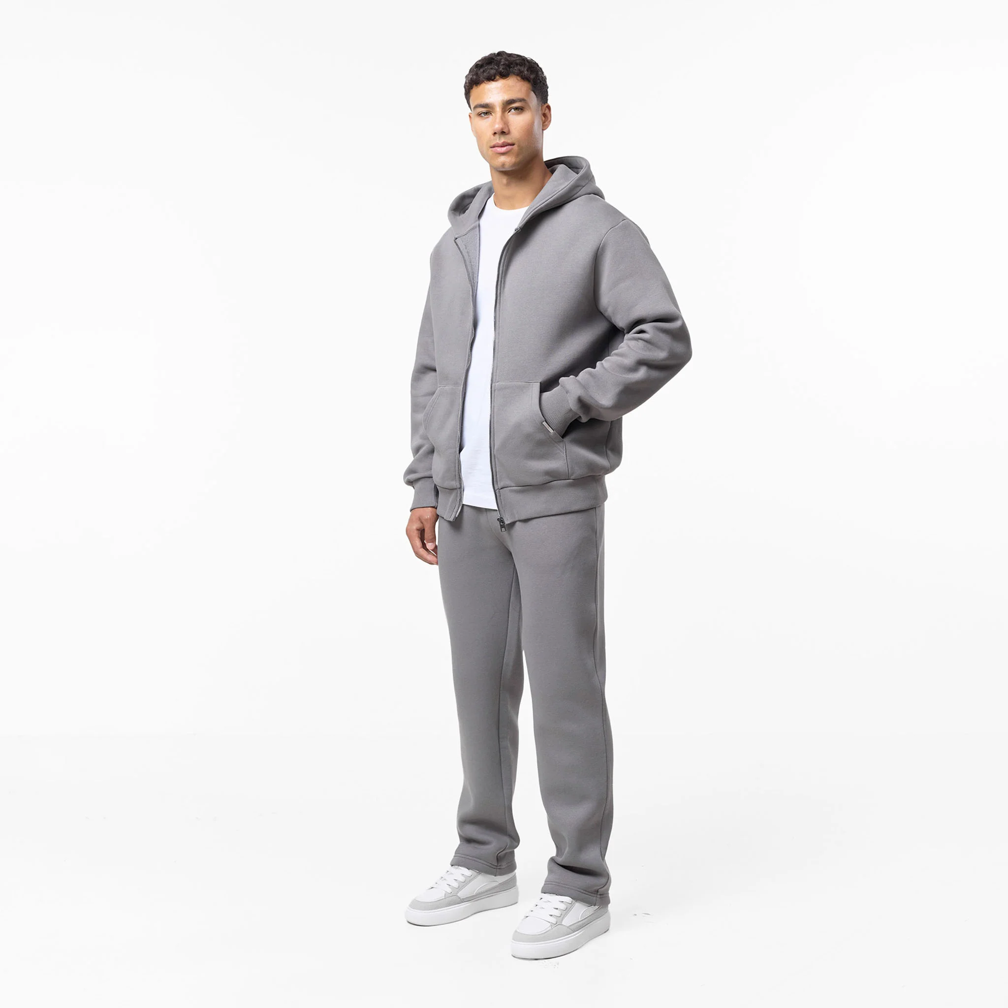 Relaxed Full Zip Hoodie | Mid Grey - Image 3