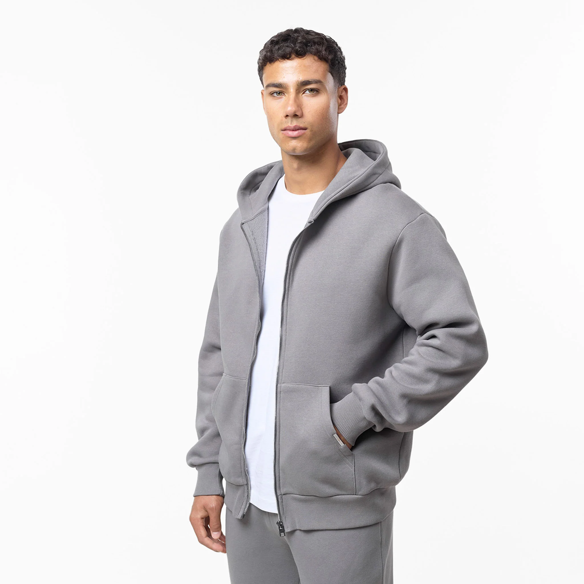 Relaxed Full Zip Hoodie | Mid Grey - Image 4