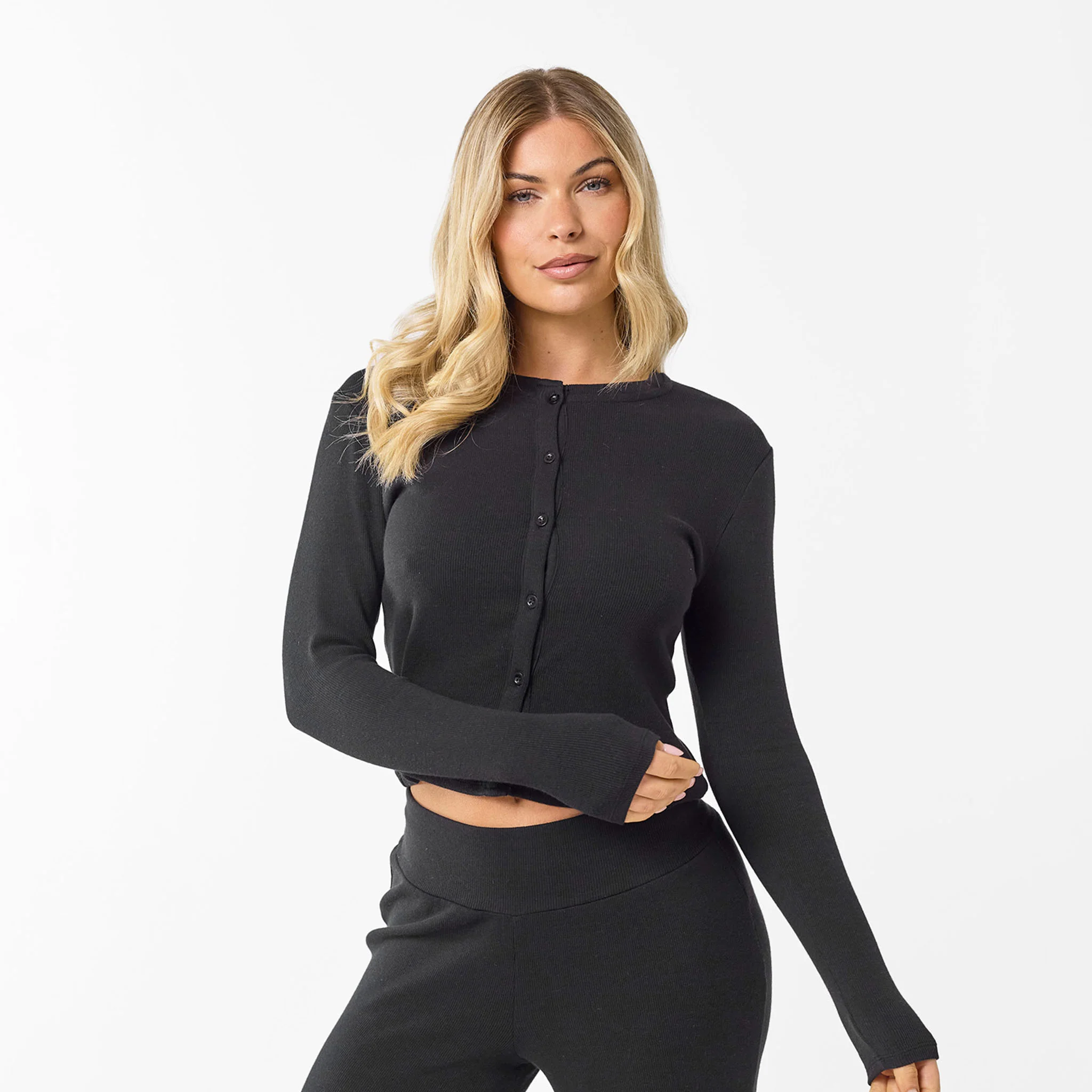 Ribbed Button Up Top | Black - Image 4
