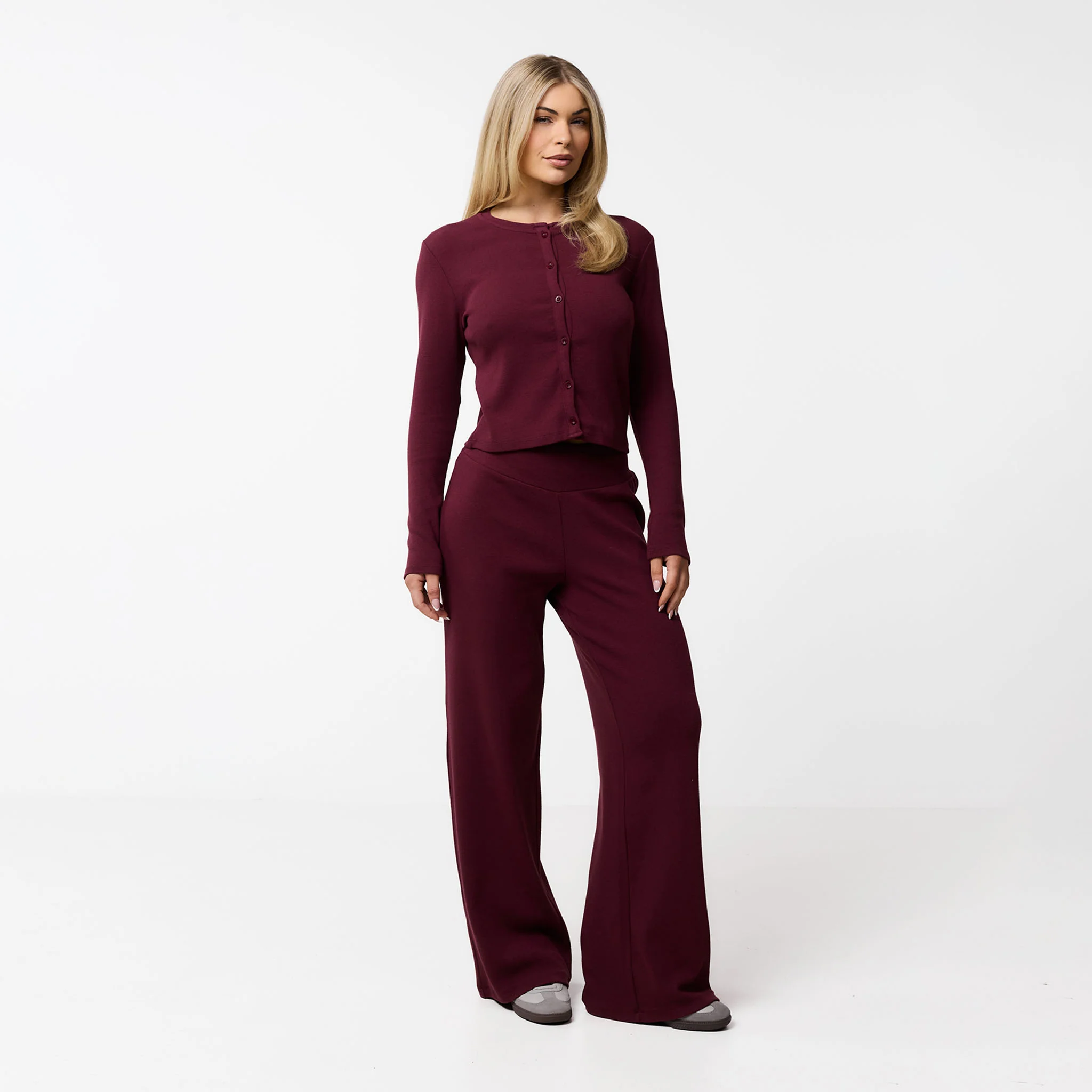 Ribbed Button Up Top | Burgundy - Image 2