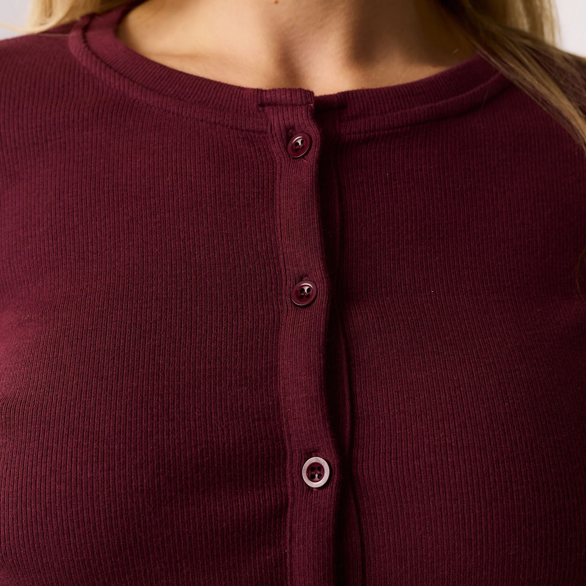 Ribbed Button Up Top | Burgundy - Image 3