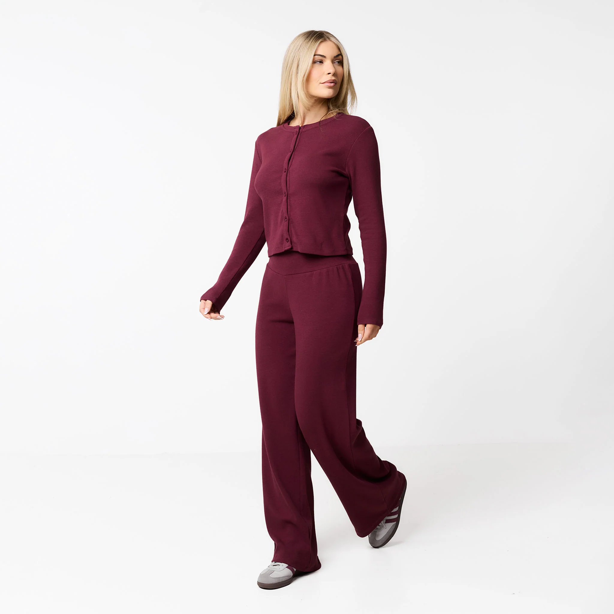 Ribbed Button Up Top | Burgundy - Image 4
