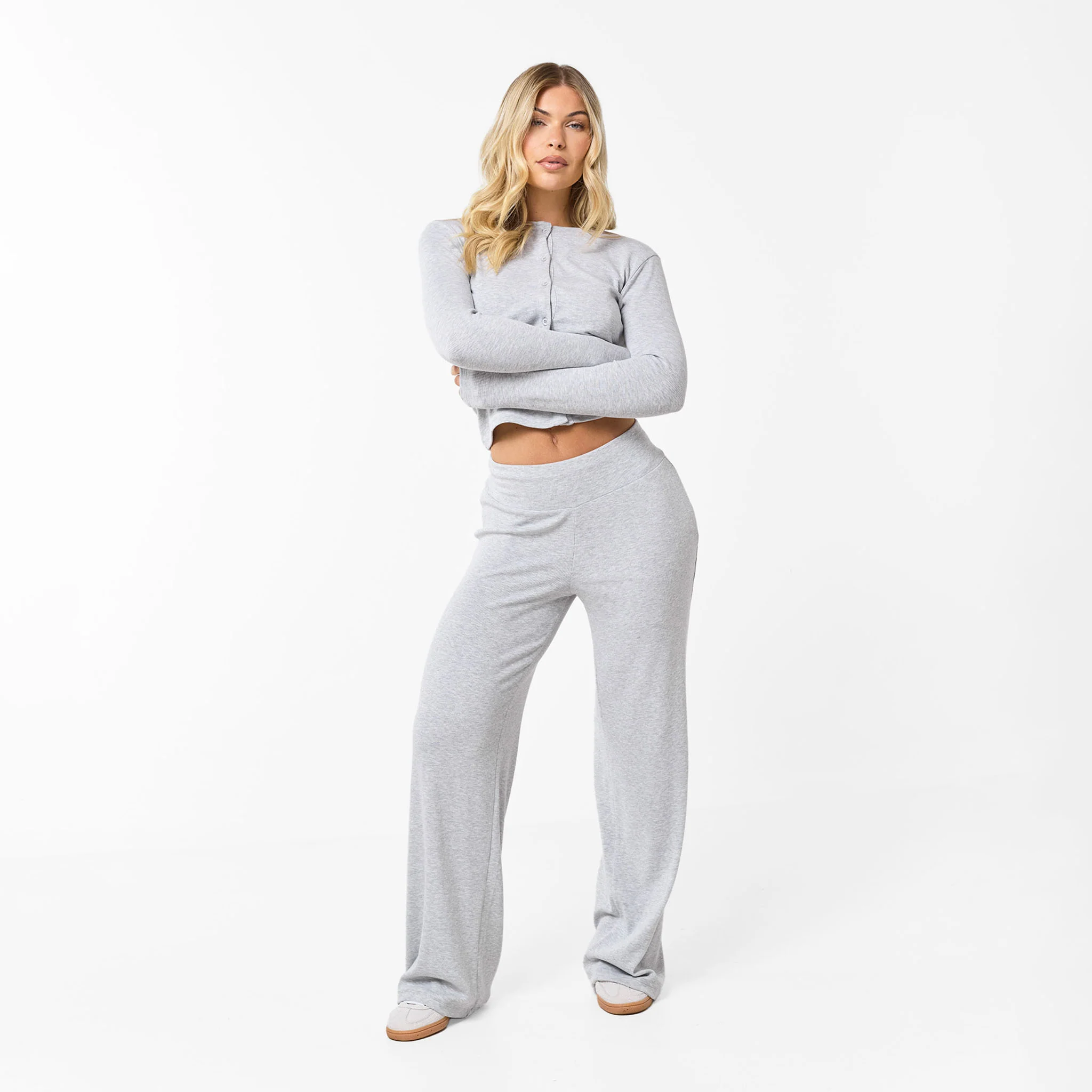 Ribbed Button Up Top | Grey Marl - Image 5