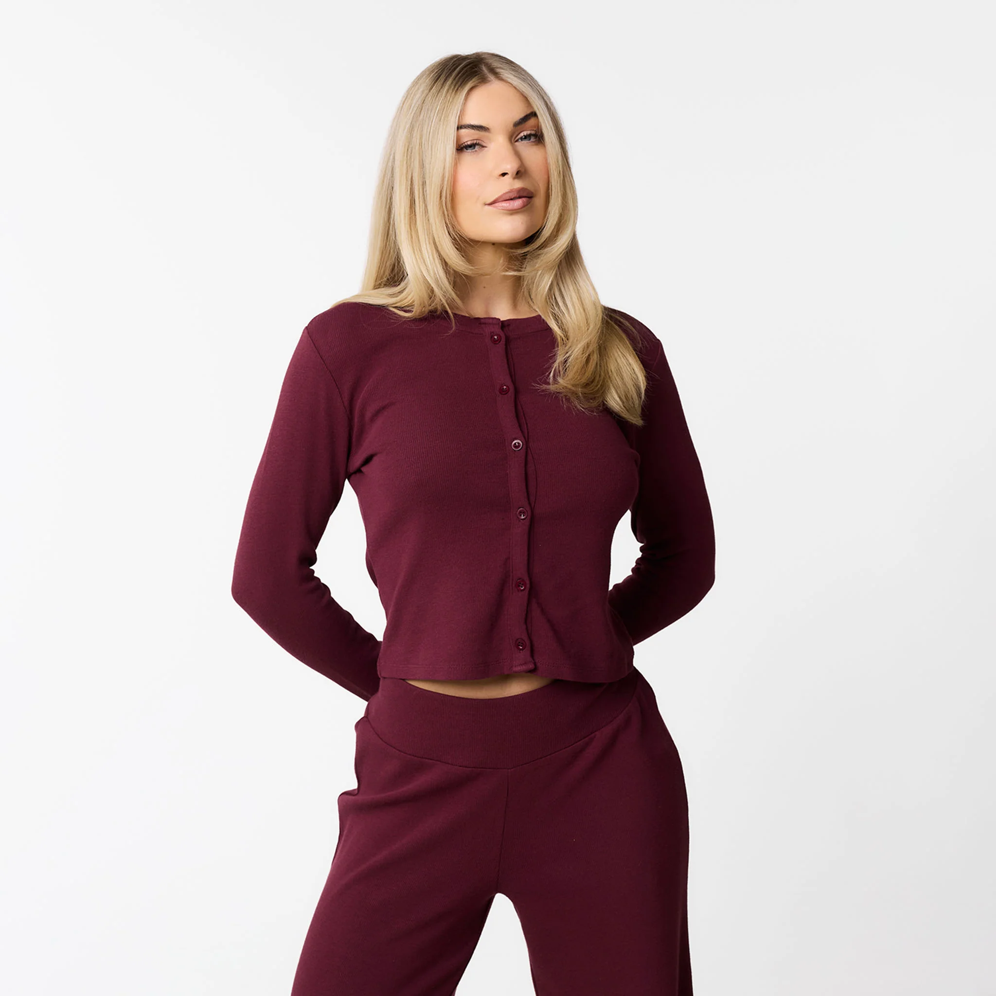 Ribbed Open Hem Set | Burgundy - Image 2