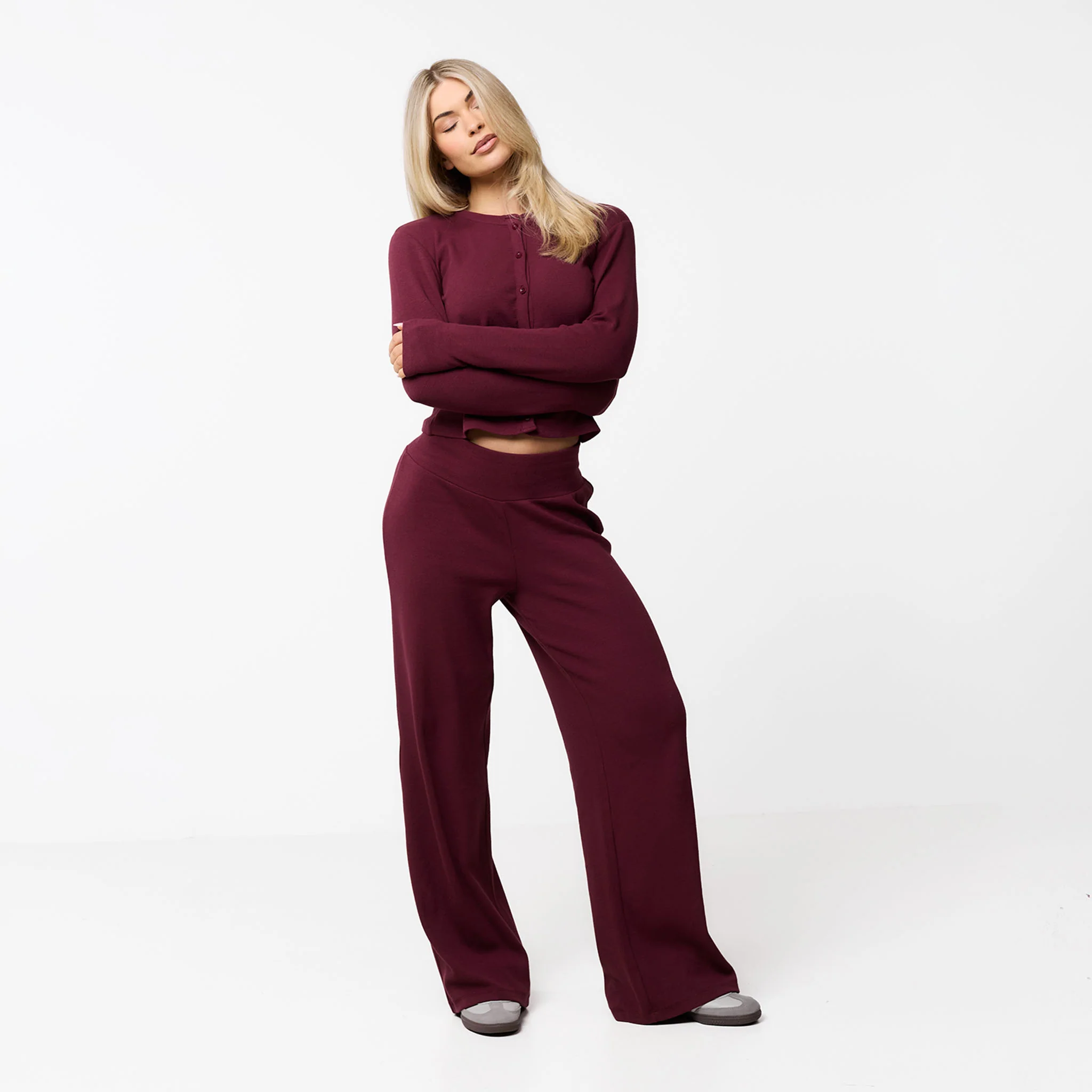 Ribbed Open Hem Set | Burgundy - Image 8
