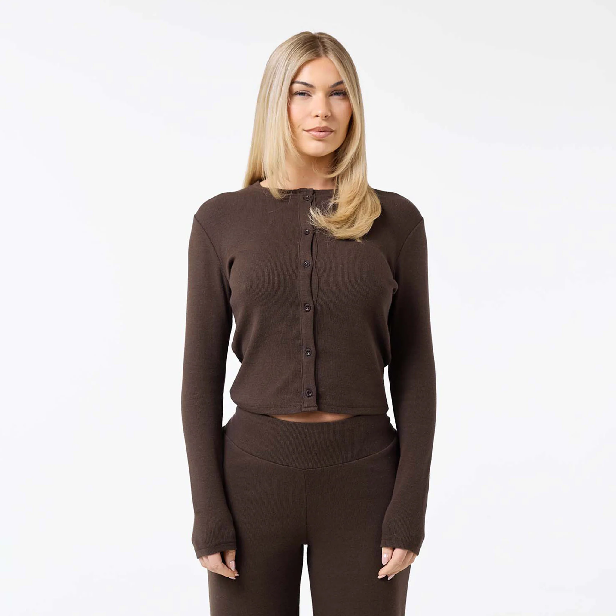 Ribbed Open Hem Set | Coffee - Image 2
