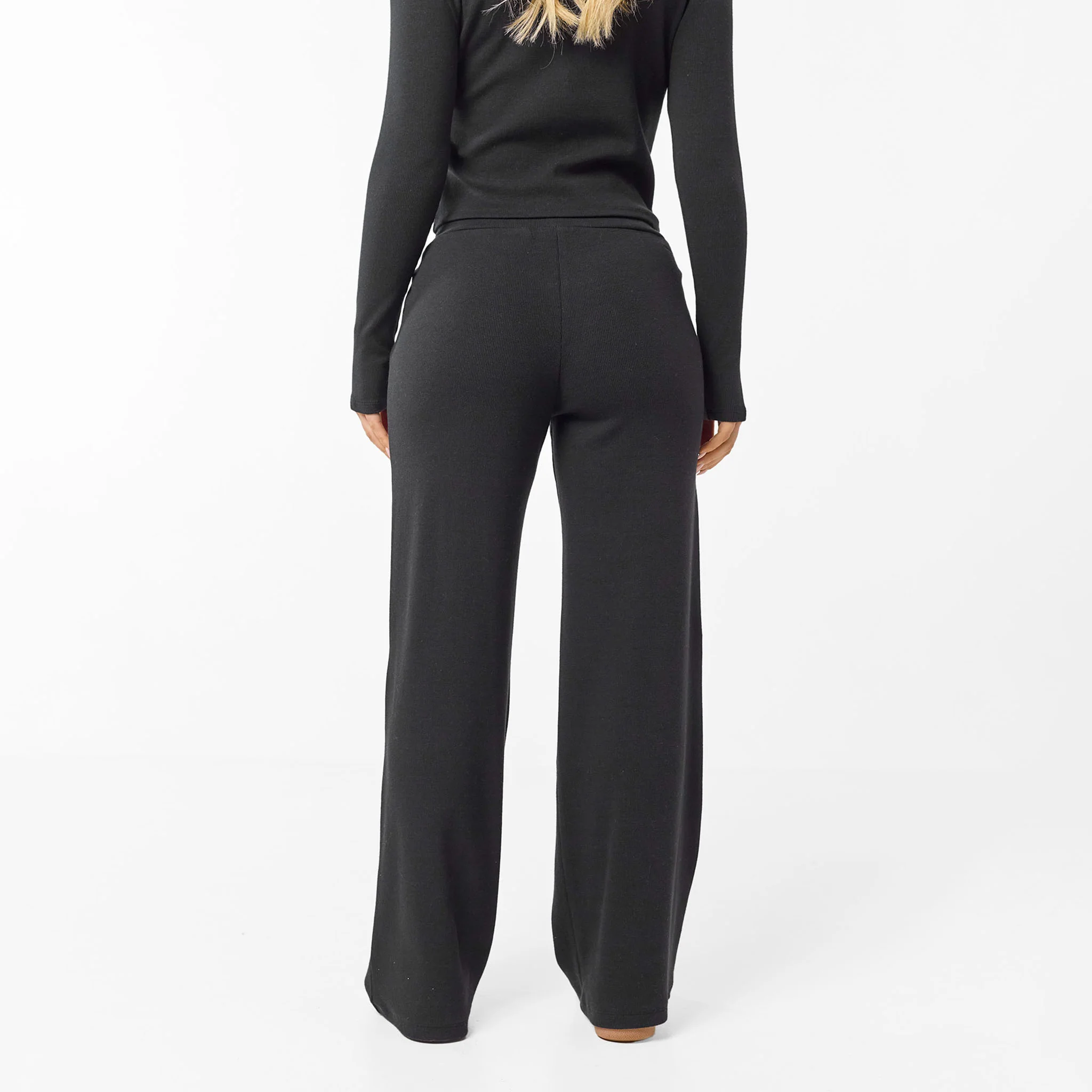 Ribbed Open Hem Trousers | Black - Image 7